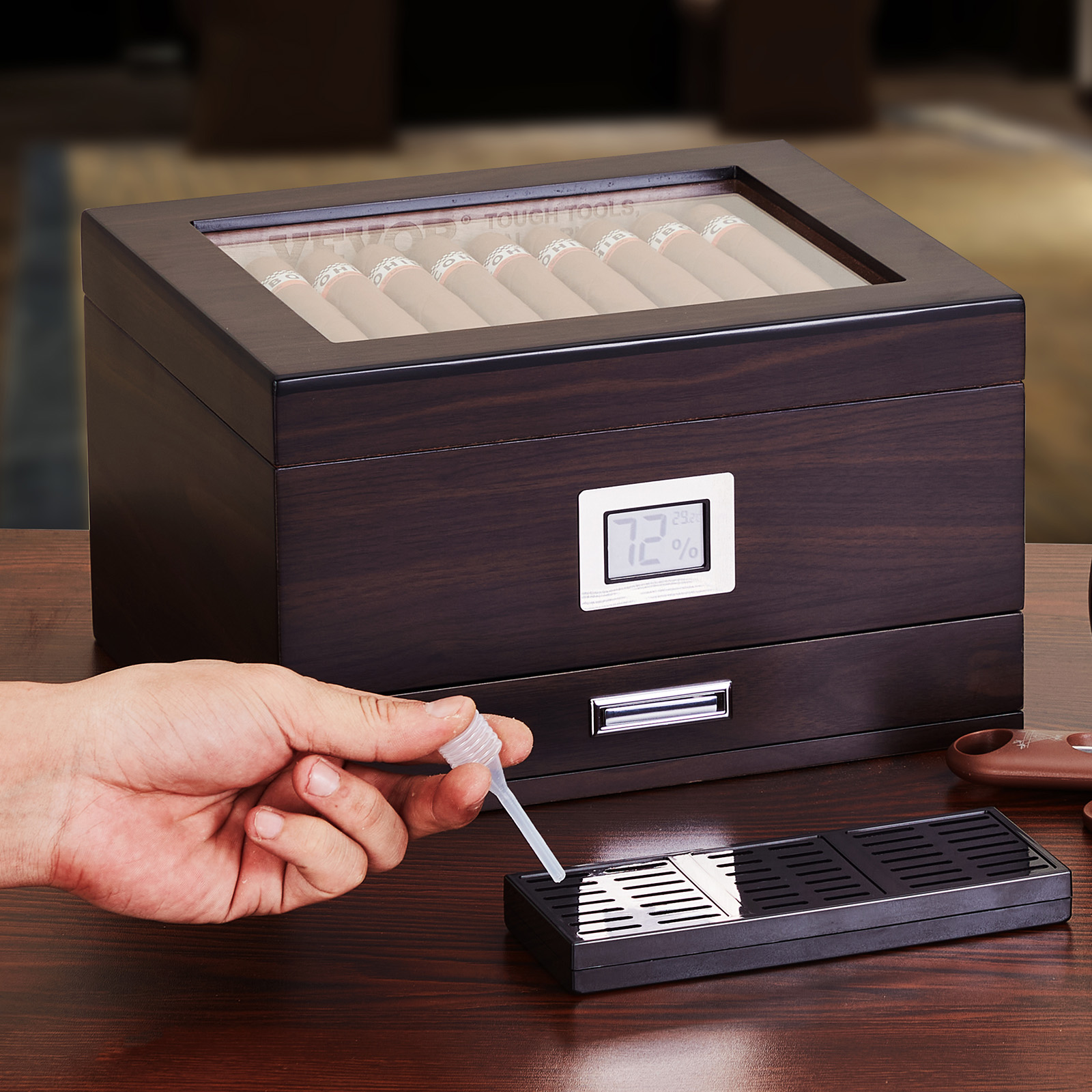 VEVOR 10-25 - 100-150 Zigarren Humidor Glasstop Zeder Zigarren Aufbewahrungsbox - Bild 58 von 74