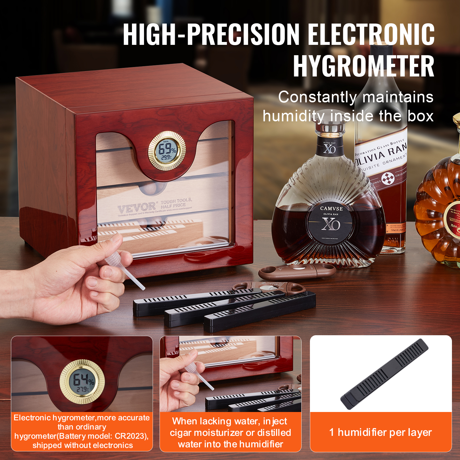 VEVOR 10-25 - 100-150 Zigarren Humidor Glasstop Zeder Zigarren Aufbewahrungsbox - Bild 42 von 74