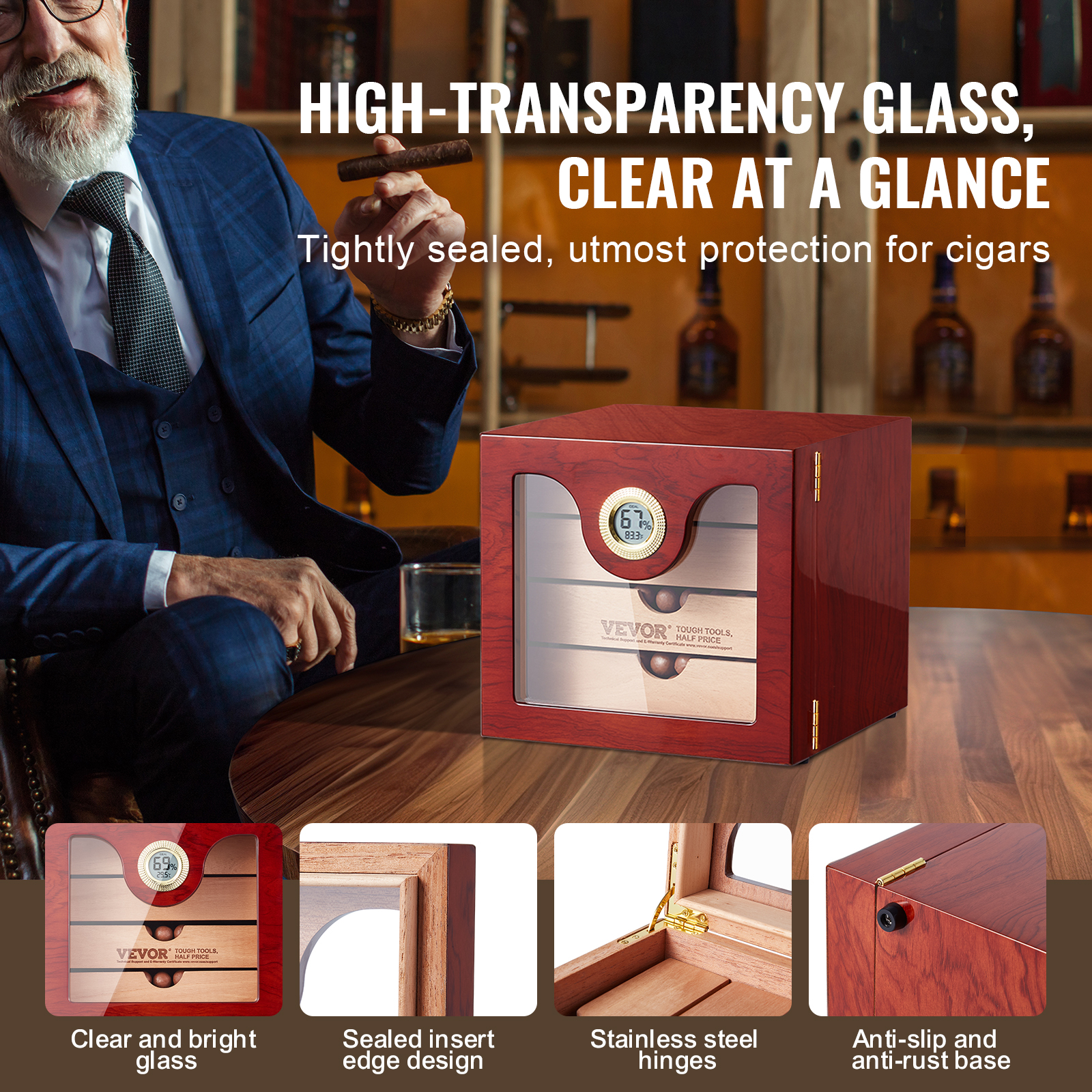 VEVOR 10-25 - 100-150 Zigarren Humidor Glasstop Zeder Zigarren Aufbewahrungsbox - Bild 43 von 74