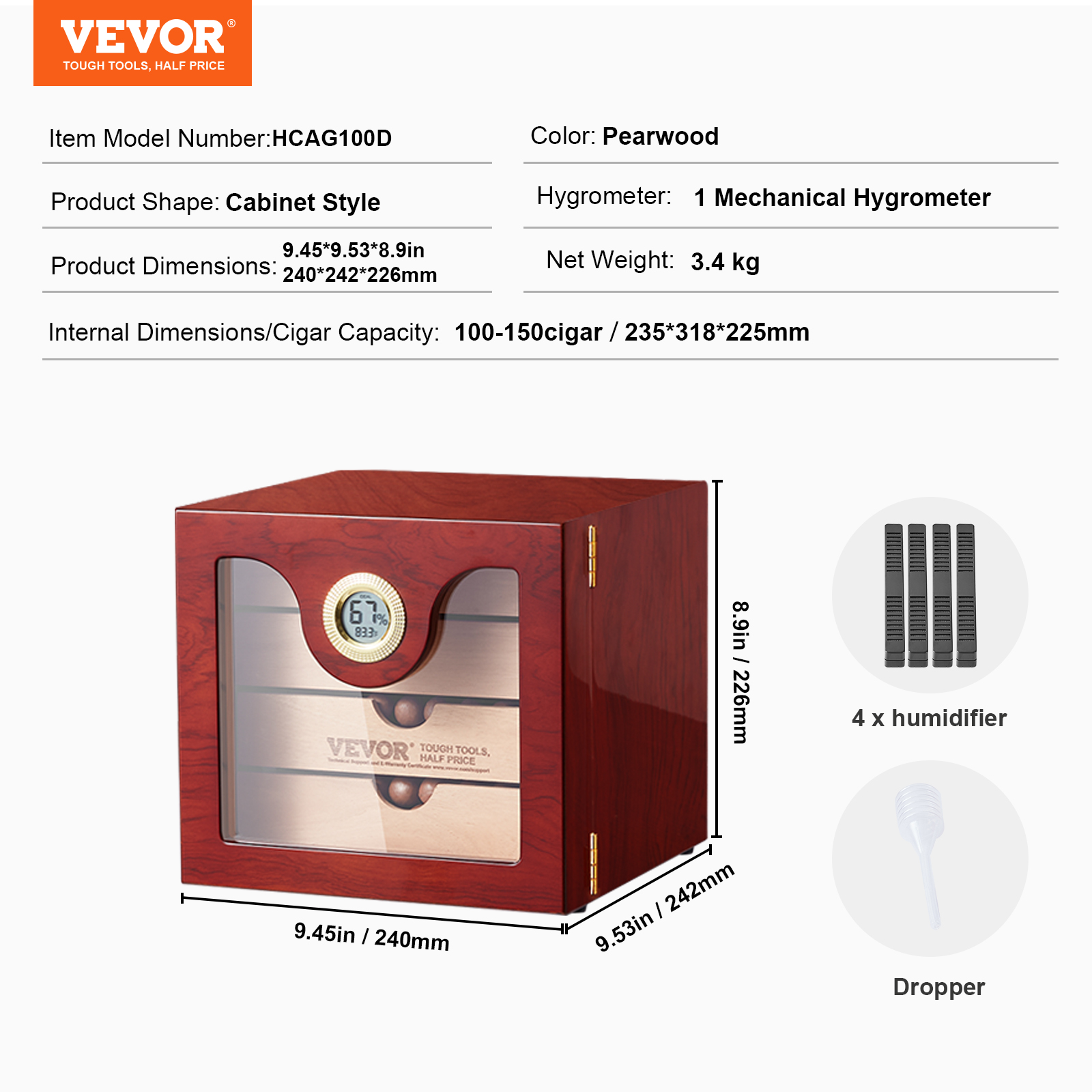 VEVOR 10-25 - 100-150 Zigarren Humidor Glasstop Zeder Zigarren Aufbewahrungsbox - Bild 45 von 74