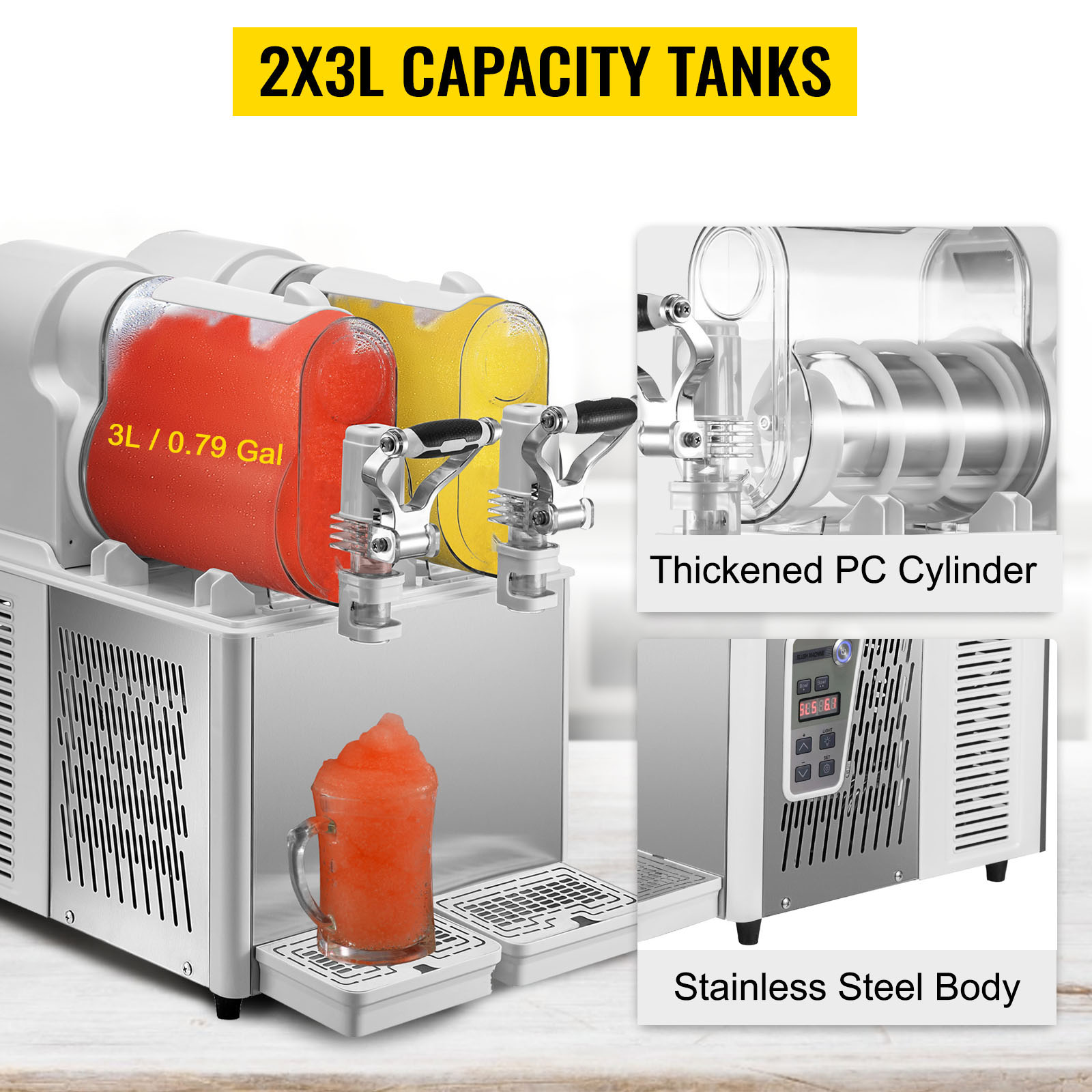 VEVOR Commercial Slushy Machine, 3LX2 Tank Slush Drink Maker, 340W Frozen  Drink Machine with Temperature Preservation, Stainless Steel Home Slush