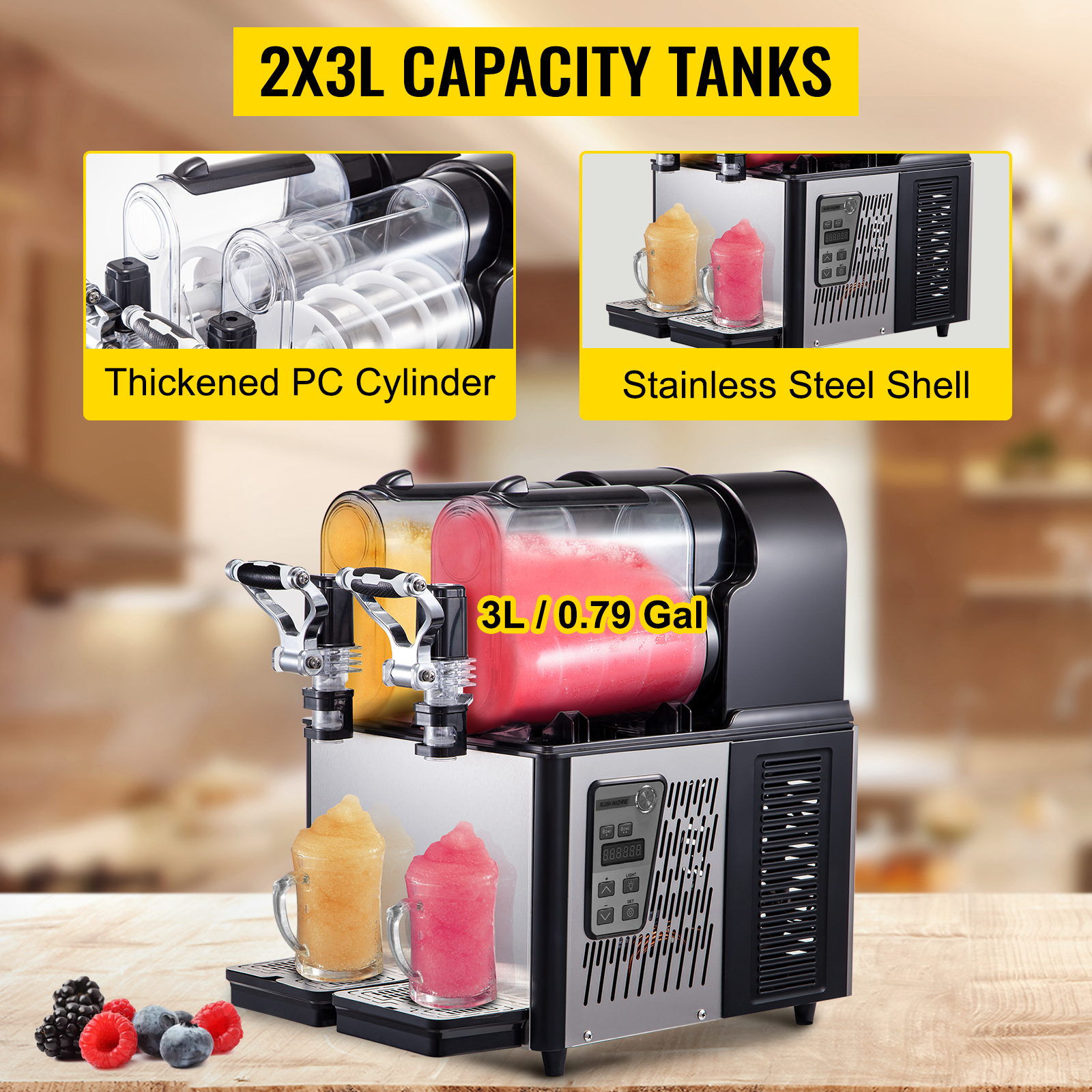 VEVOR Commercial Slushy Machine, 3LX2 Tank Slush Drink Maker, 340W