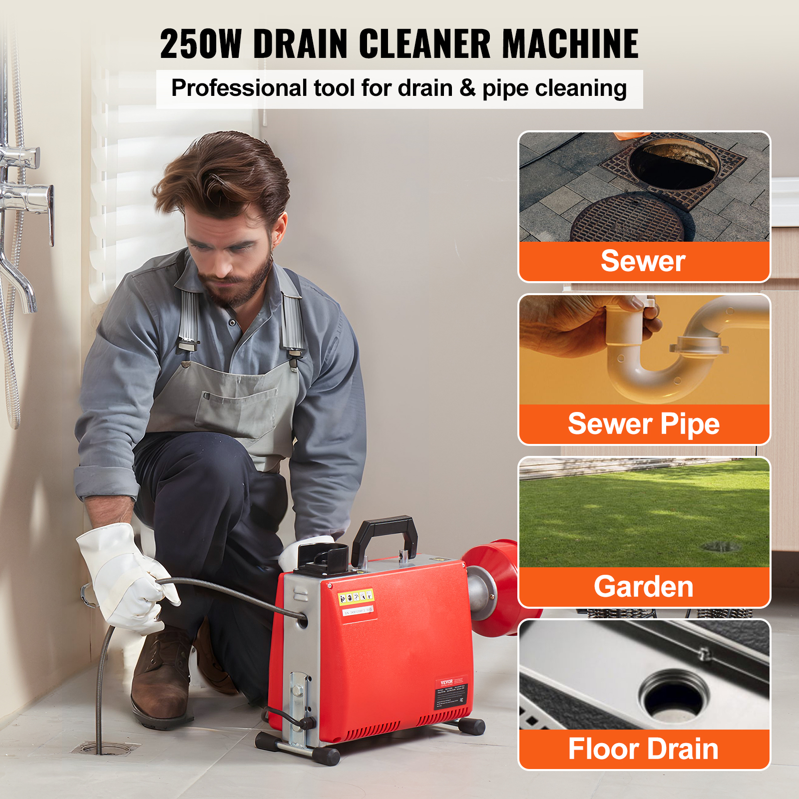 VEVOR Drain Cleaner Machine 50/66/75/120'x3/8-7/8" Sewer Snake Auger Manual Feed - Picture 16 of 98