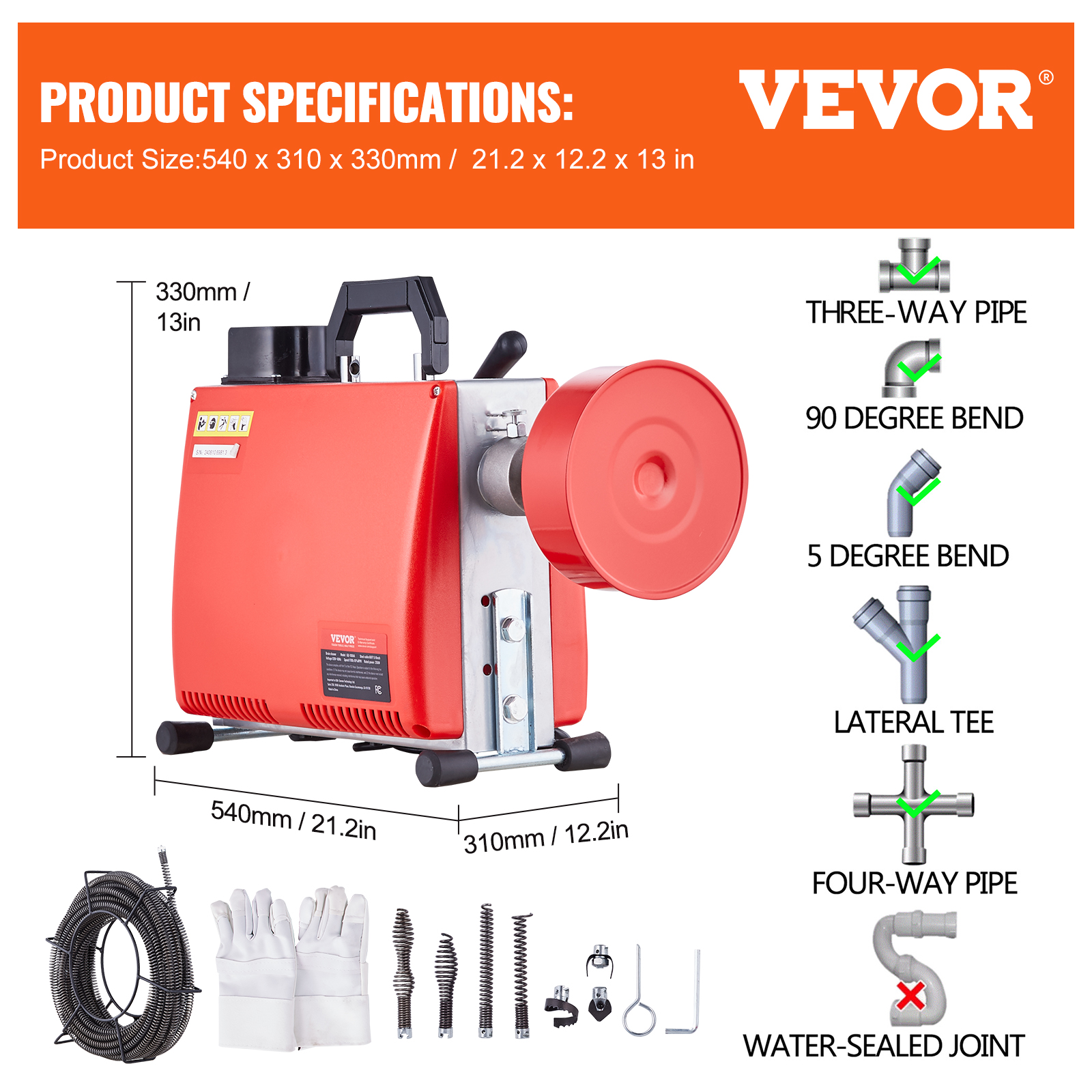 VEVOR Drain Cleaner Machine 50/66/75/120'x3/8-7/8" Sewer Snake Auger Manual Feed - Picture 21 of 98