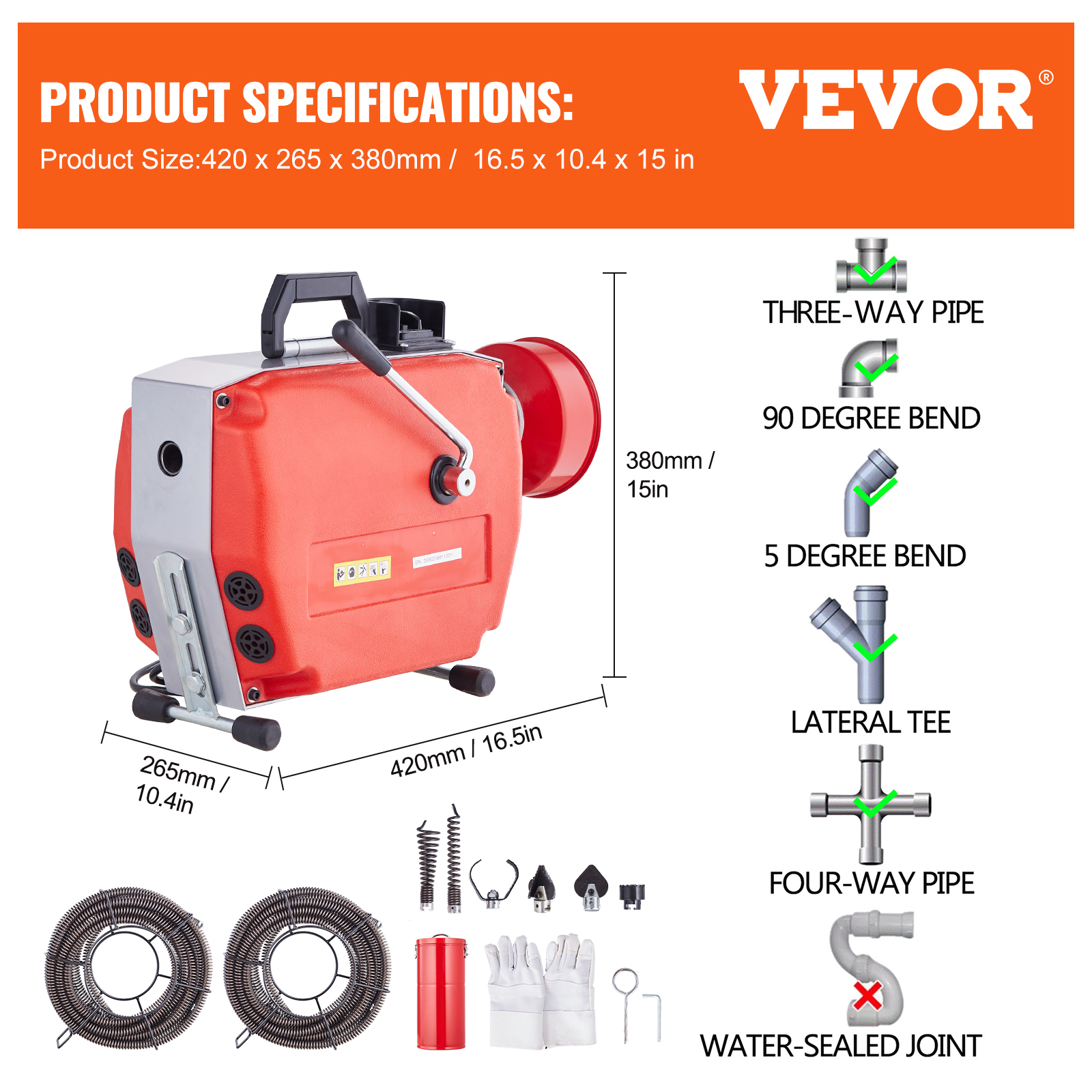 VEVOR Drain Cleaner Machine 50/66/75/120'x3/8-7/8" Sewer Snake Auger Manual Feed - Picture 9 of 98