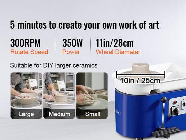 VEVOR Mini Pottery Wheel 30W Ceramic Wheel Adjustable Speed Clay Machines Electric Sculpting Kits with 3 Turntables Trays and 16pcs Tools for Art