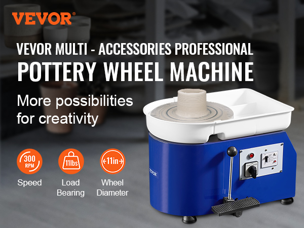 VEVOR Pottery Wheel for Adults and Beginners, 350W, 11in Clay Wheel Forming  Machine, Adjustable 0-300RPM Speed Handle and Pedal Control, ABS Detachable  Basin, Accessory Kit for Craft DIY, Blue Updated