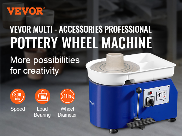 VEVOR Pottery Wheel, 11in Ceramic Wheel Forming Machine, 0-300RPM Speed  Manual Adjustable 0-7.8in Lift Leg, Foot Pedal Detachable Basin, Sculpting