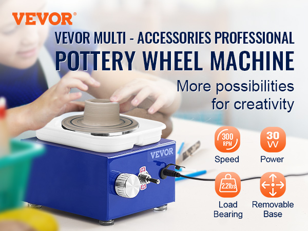 VEVOR Pottery Wheel, 14in Ceramic Wheel Forming Machine, 0-300RPM Speed  0-7.8in Lift Table Electric Clay Machine, Foot Pedal Detachable Basin