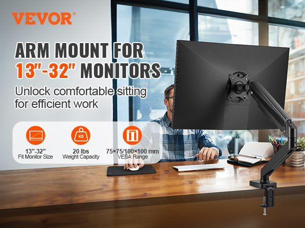 VEVOR Support Écran PC pour Moniteur de 13-32 pouces Bras Écran PC Réglable  en Hauteur