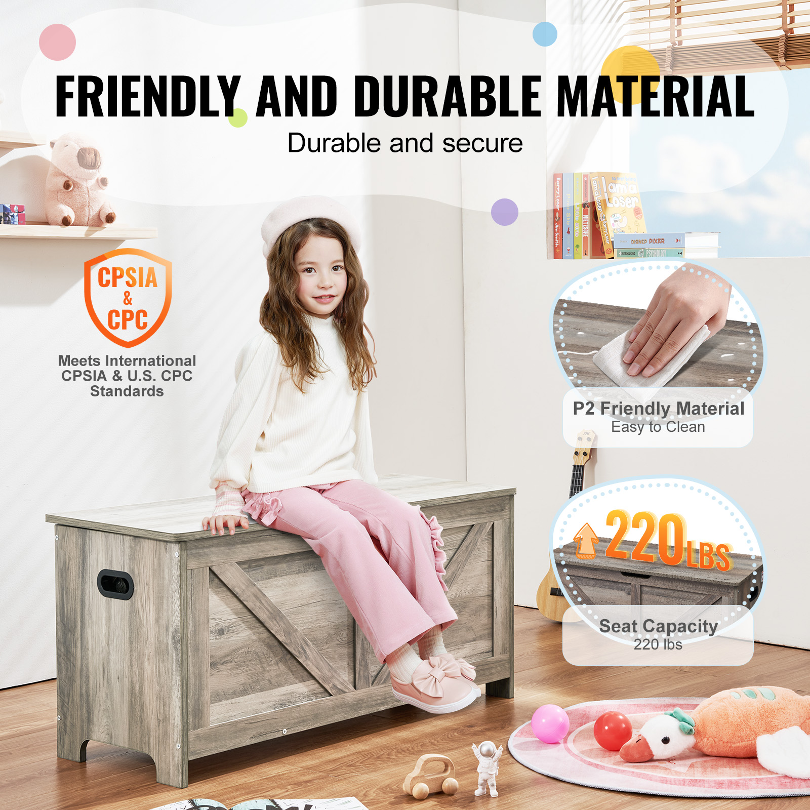 Uimoso Kids Toy Storage Bench Wooden Toy Box Cubby Bookshelf 32.68/38.98/43.11" - Picture 19 of 50