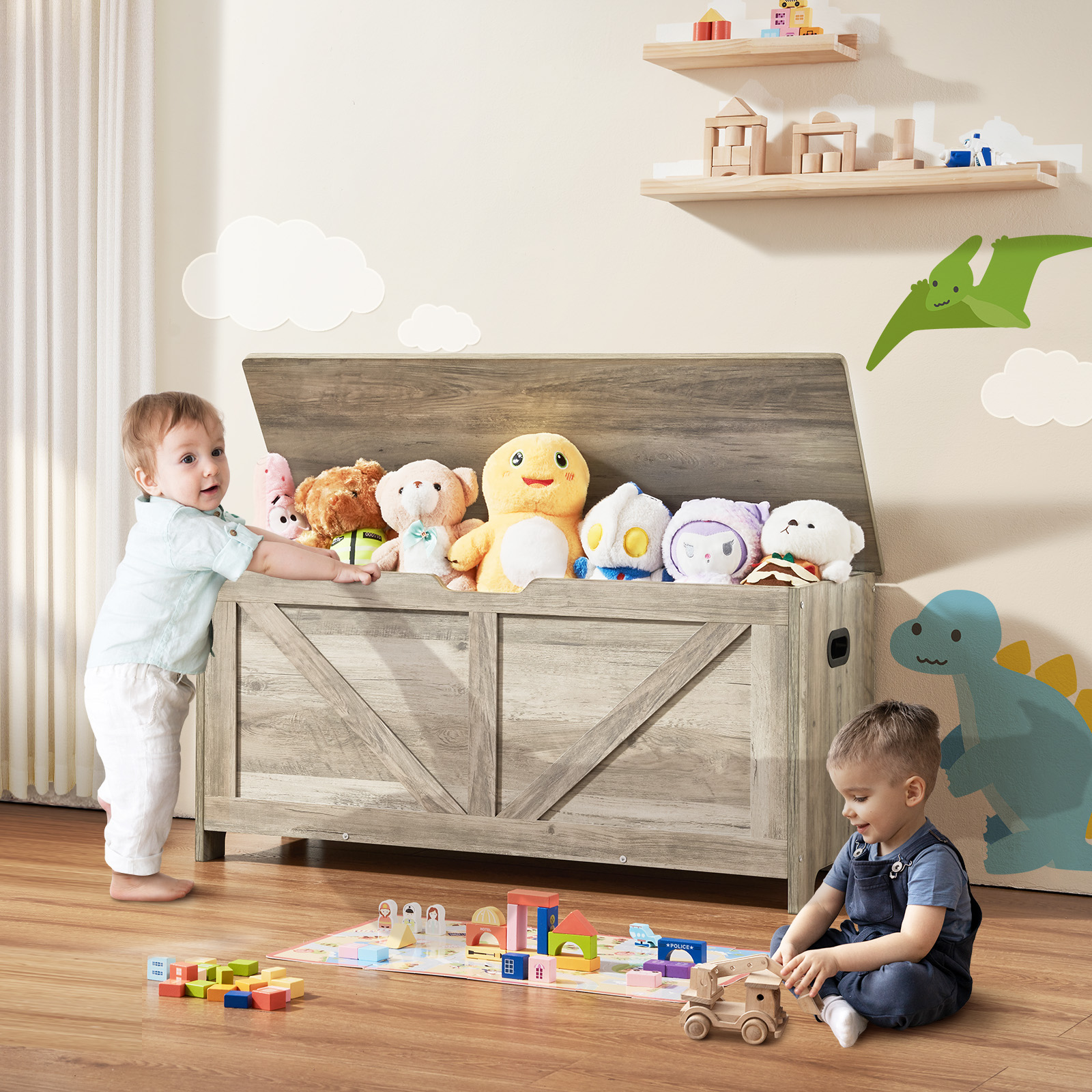 Uimoso Kids Toy Storage Bench Wooden Toy Box Cubby Bookshelf 32.68/38.98/43.11" - Picture 22 of 50