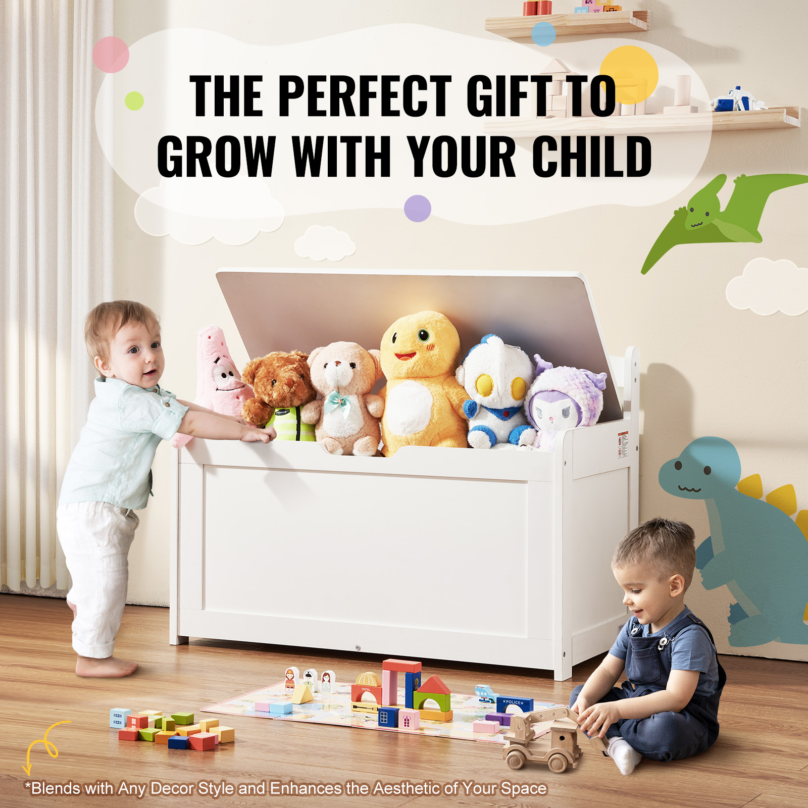 Uimoso Kids Toy Storage Bench Wooden Toy Box Cubby Bookshelf 32.68/38.98/43.11" - Picture 32 of 50