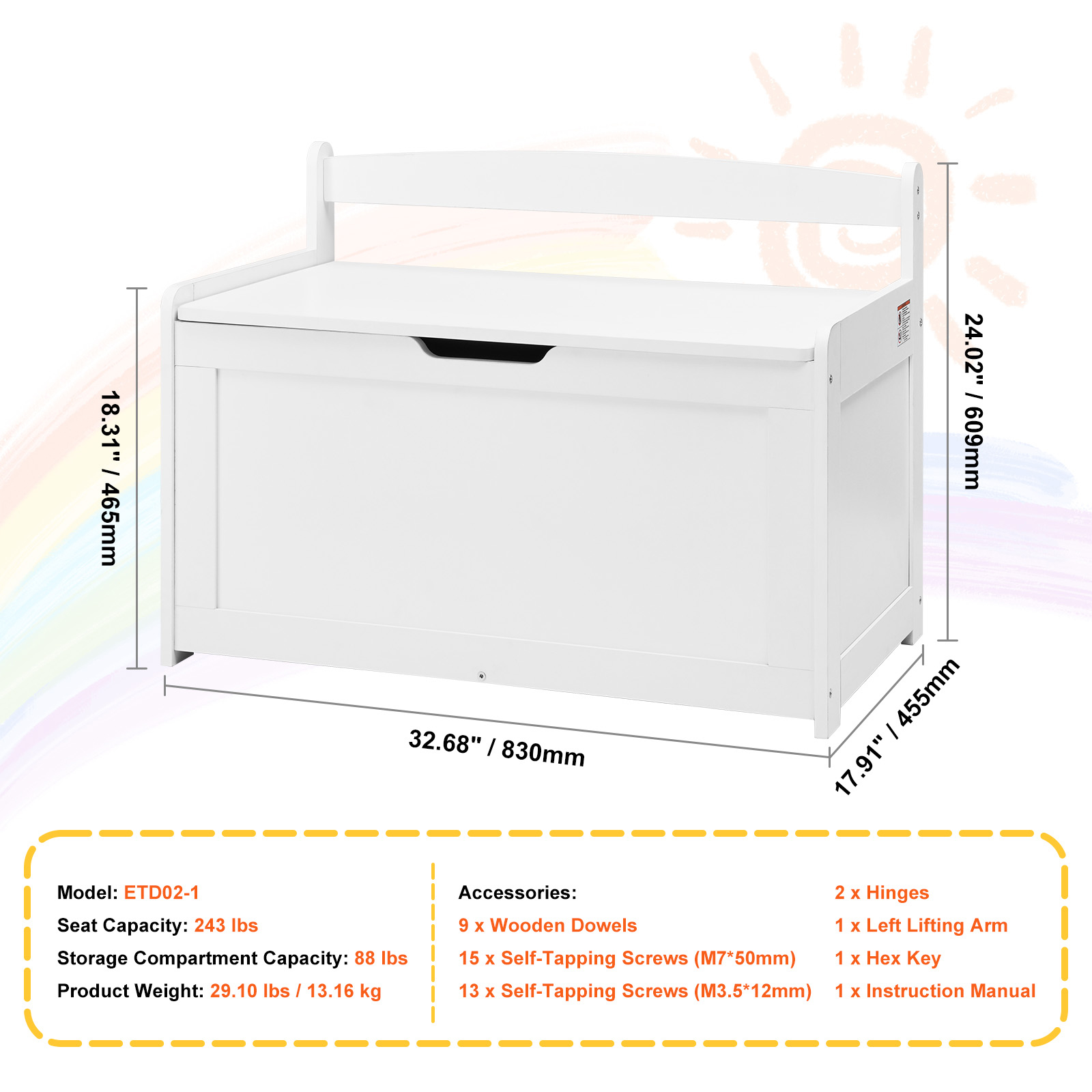 Uimoso Kids Toy Storage Bench Wooden Toy Box Cubby Bookshelf 32.68/38.98/43.11" - Picture 33 of 50