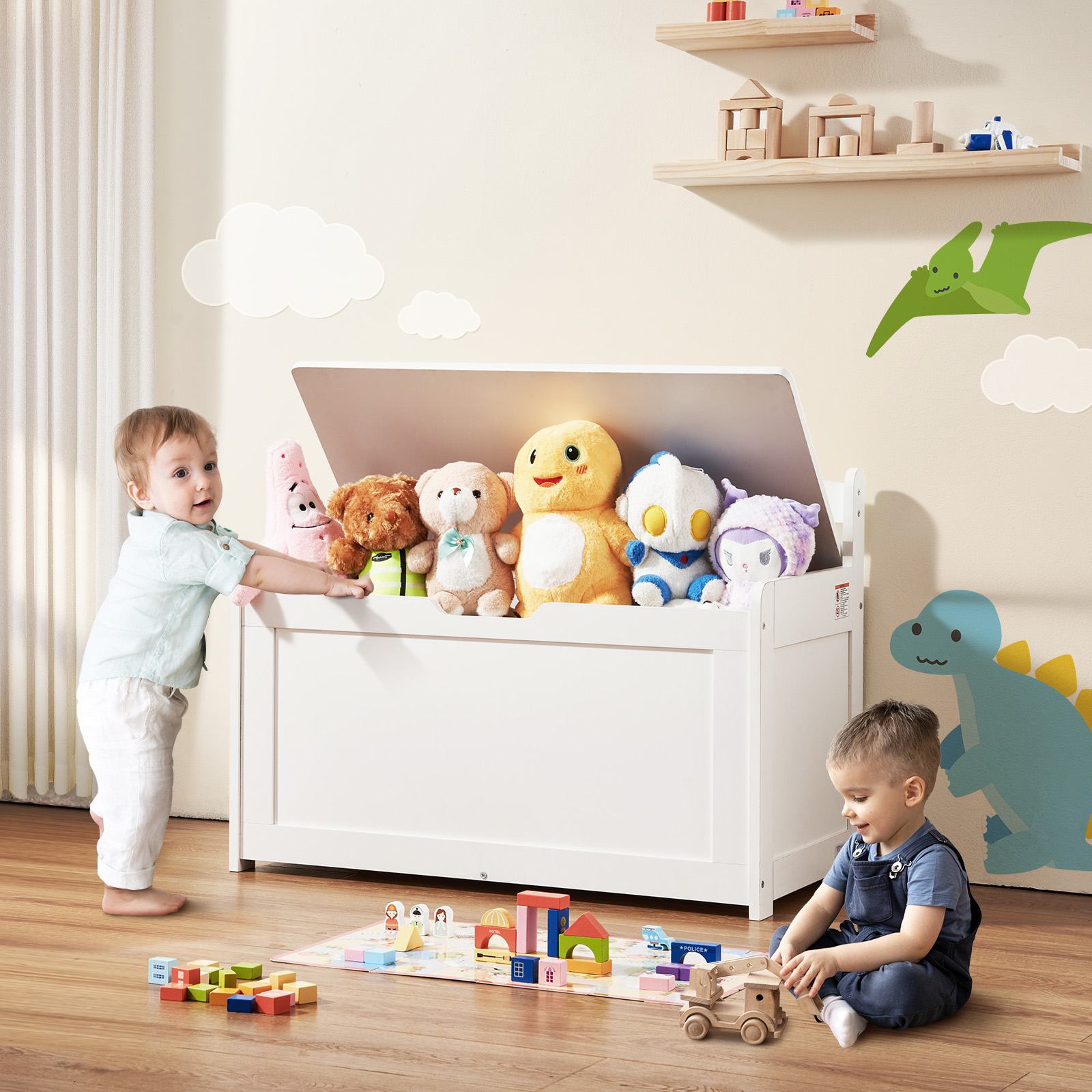 Uimoso Kids Toy Storage Bench Wooden Toy Box Cubby Bookshelf 32.68/38.98/43.11" - Picture 34 of 50