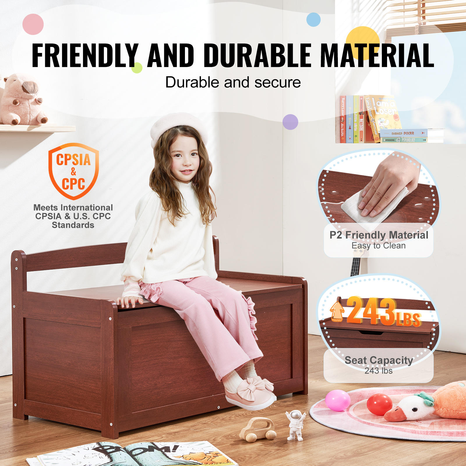 Uimoso Kids Toy Storage Bench Wooden Toy Box Cubby Bookshelf 32.68/38.98/43.11" - Picture 7 of 50