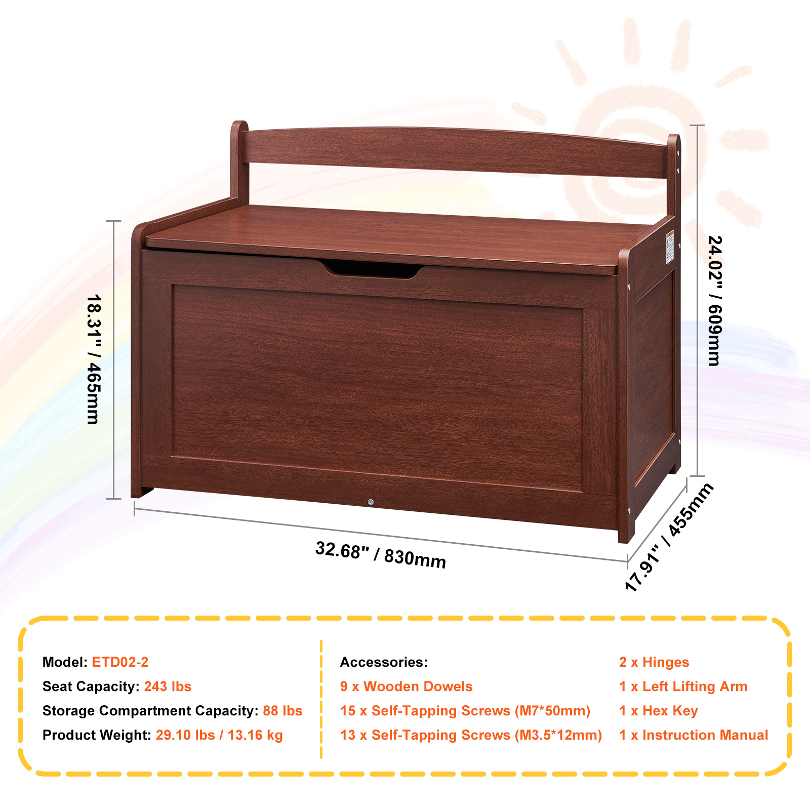 Uimoso Kids Toy Storage Bench Wooden Toy Box Cubby Bookshelf 32.68/38.98/43.11" - Picture 9 of 50