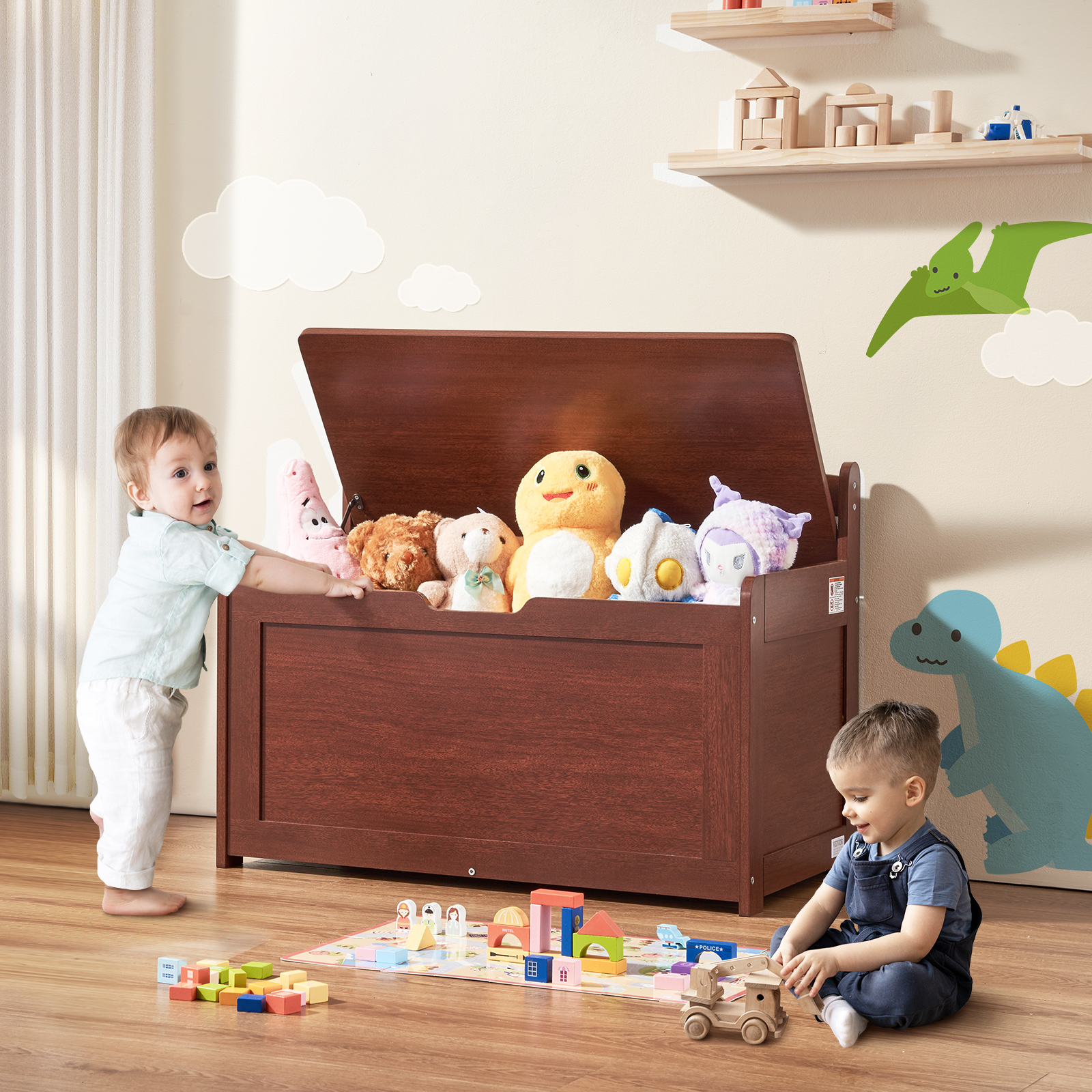 Uimoso Kids Toy Storage Bench Wooden Toy Box Cubby Bookshelf 32.68/38.98/43.11" - Picture 10 of 50