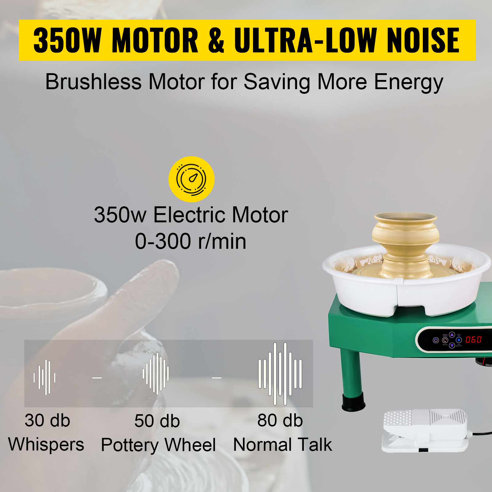 Tornio Elettrico Per Ceramica 350W Con Pedale, Bacile Rimovibile E 8 Strumenti Inclusi – Piatto 25 Cm, Ideale Per Principianti, Scuola E Hobby Creativi