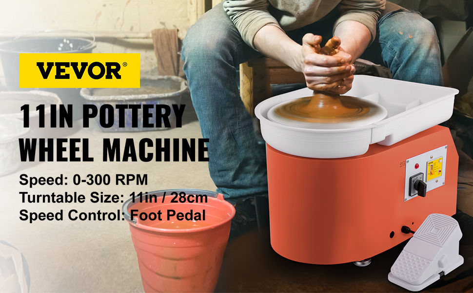 VEVOR Electric Pottery Wheel Machine 28cm 350W Manual Handle Foot and Pedal