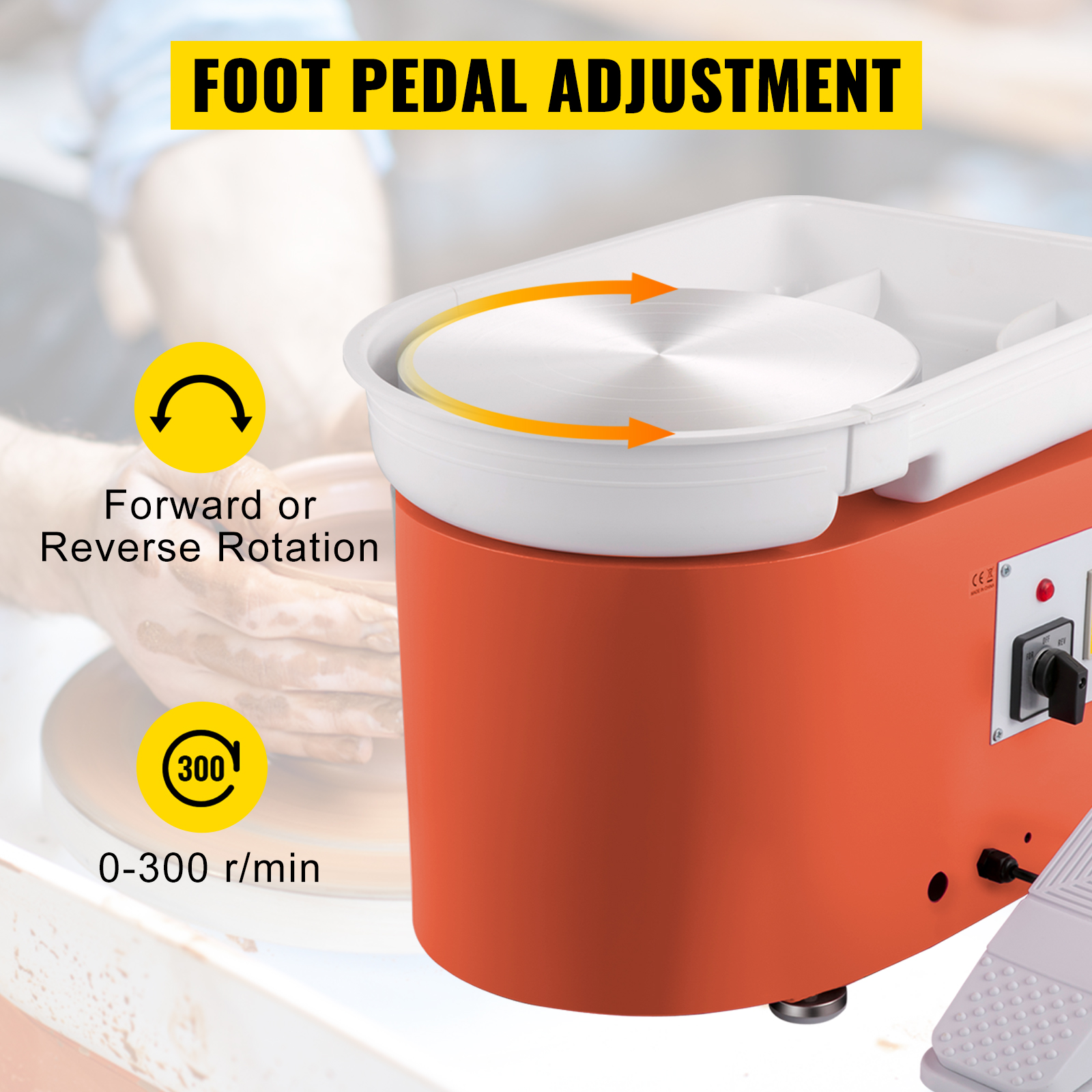 VEVOR Electric Pottery Wheel Machine 28cm 350W Manual Handle Foot and Pedal