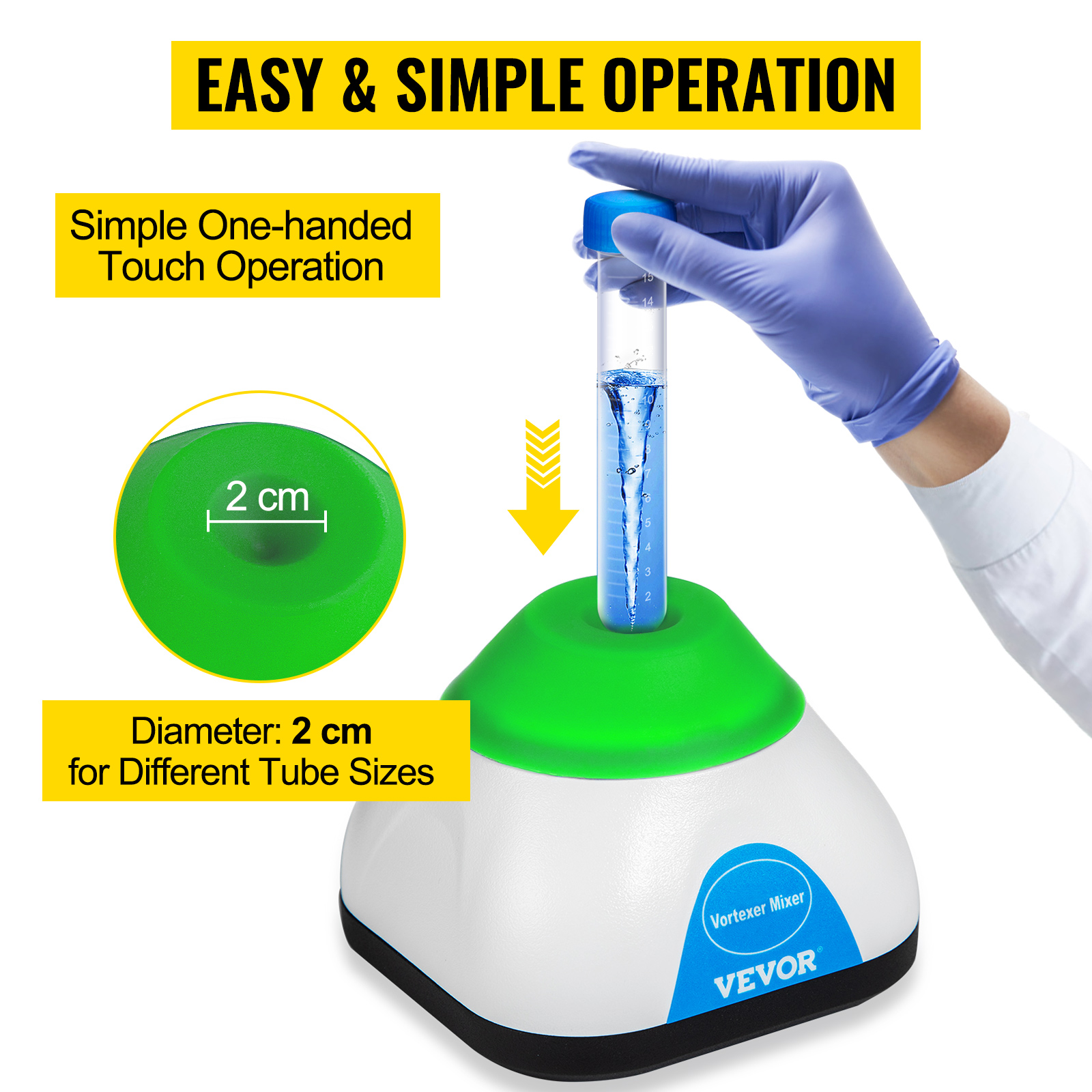 Four E's Scientific Mini Vortex Mixer: 5600rpm 6mm Orbital Diameter Lab Mini-Vortex Shaker 3 Seconds Quickly to Mix