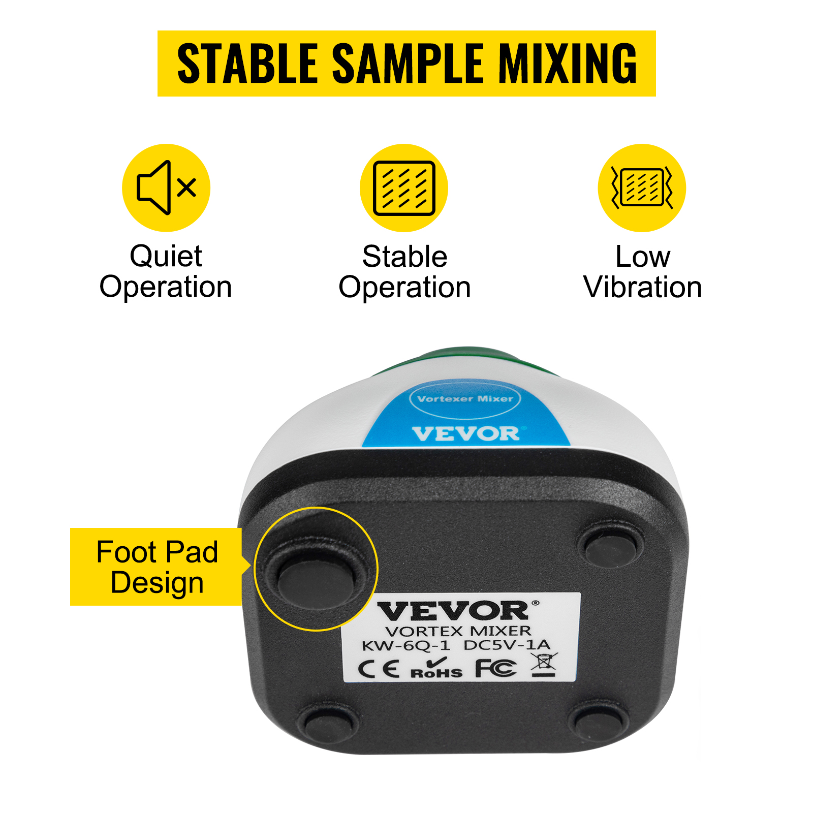 VEVOR Vortex Mixer, 6000rpm Mini Vortex Mixer Shaker Touch Function USB Charging Vortex Shaker, Mix Up to 50ML 6mm Orbital Diameter for Paint Tattoo Ink Test Tube Nail Polish, Test Tube Included