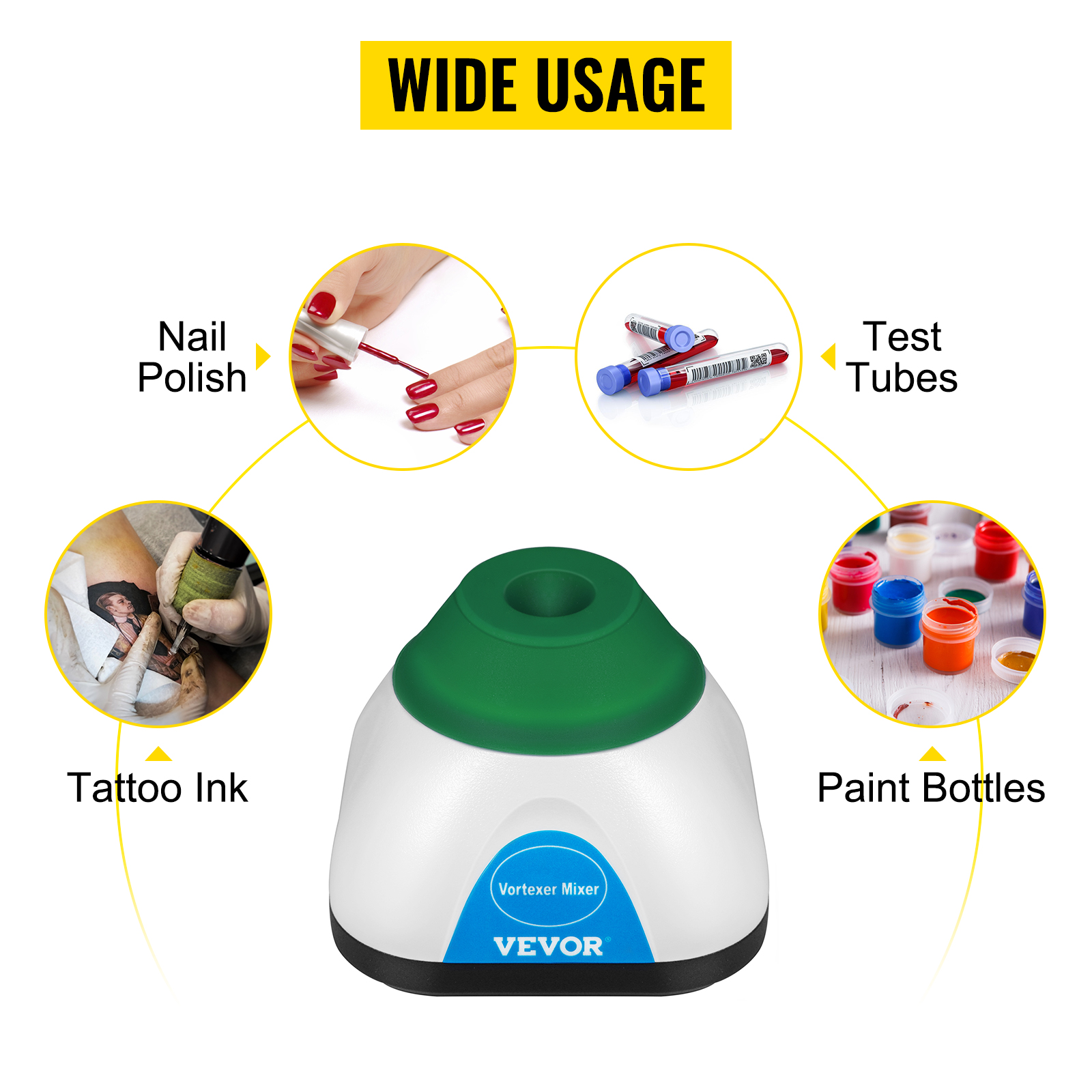 VEVOR Vortex Mixer, 6000rpm Mini Vortex Mixer Shaker Touch Function USB Charging Vortex Shaker, Mix Up to 50ML 6mm Orbital Diameter for Paint Tattoo Ink Test Tube Nail Polish, Test Tube Included