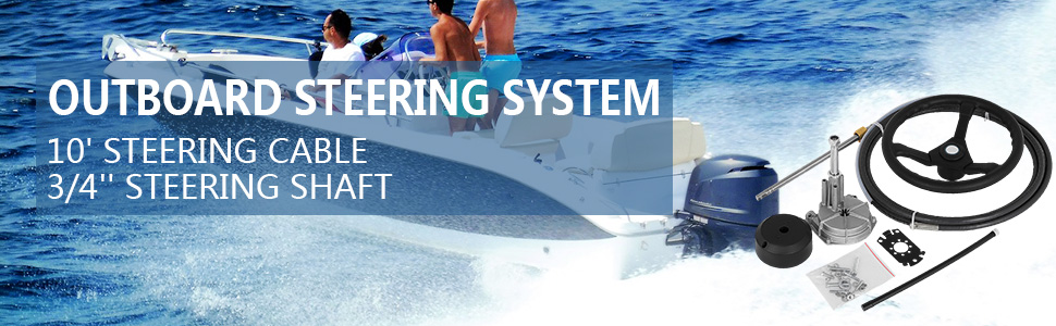 VEVOR Outboard Steering System 10' Boat Steering Cable 10 Feet Marine Steering System 3/4'' Shaft with 13.5 Inch Wheel for Yachts and Waterborne Vehicles
