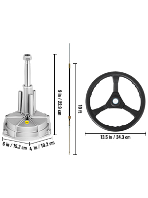 Marine Steering System, 10 Feet Cable, 13.5 Inch Wheel