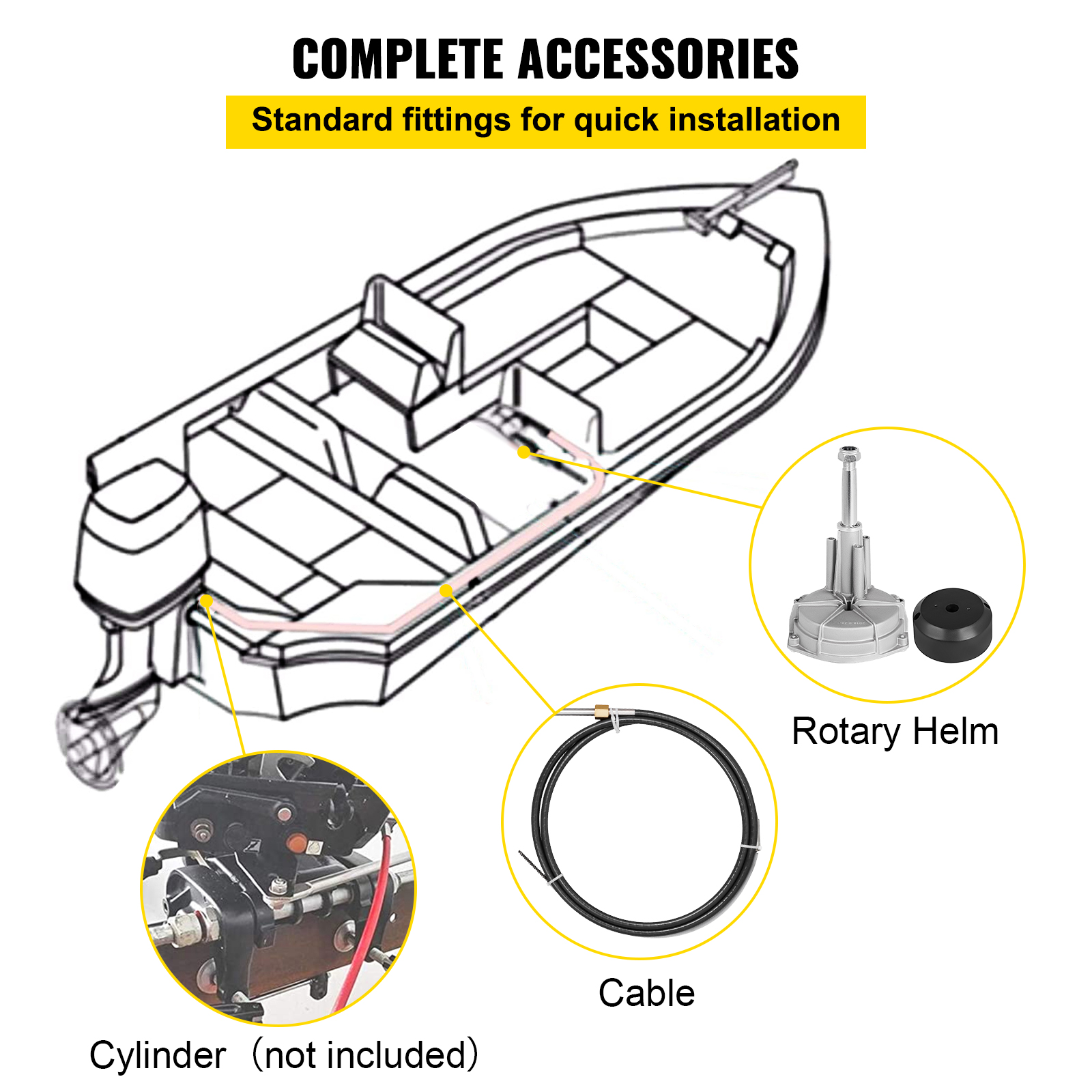 VEVOR Boat Rotary Steering System Outboard Kit 10-16FT Boat Cable w/13.5" Wheel - Picture 44 of 134