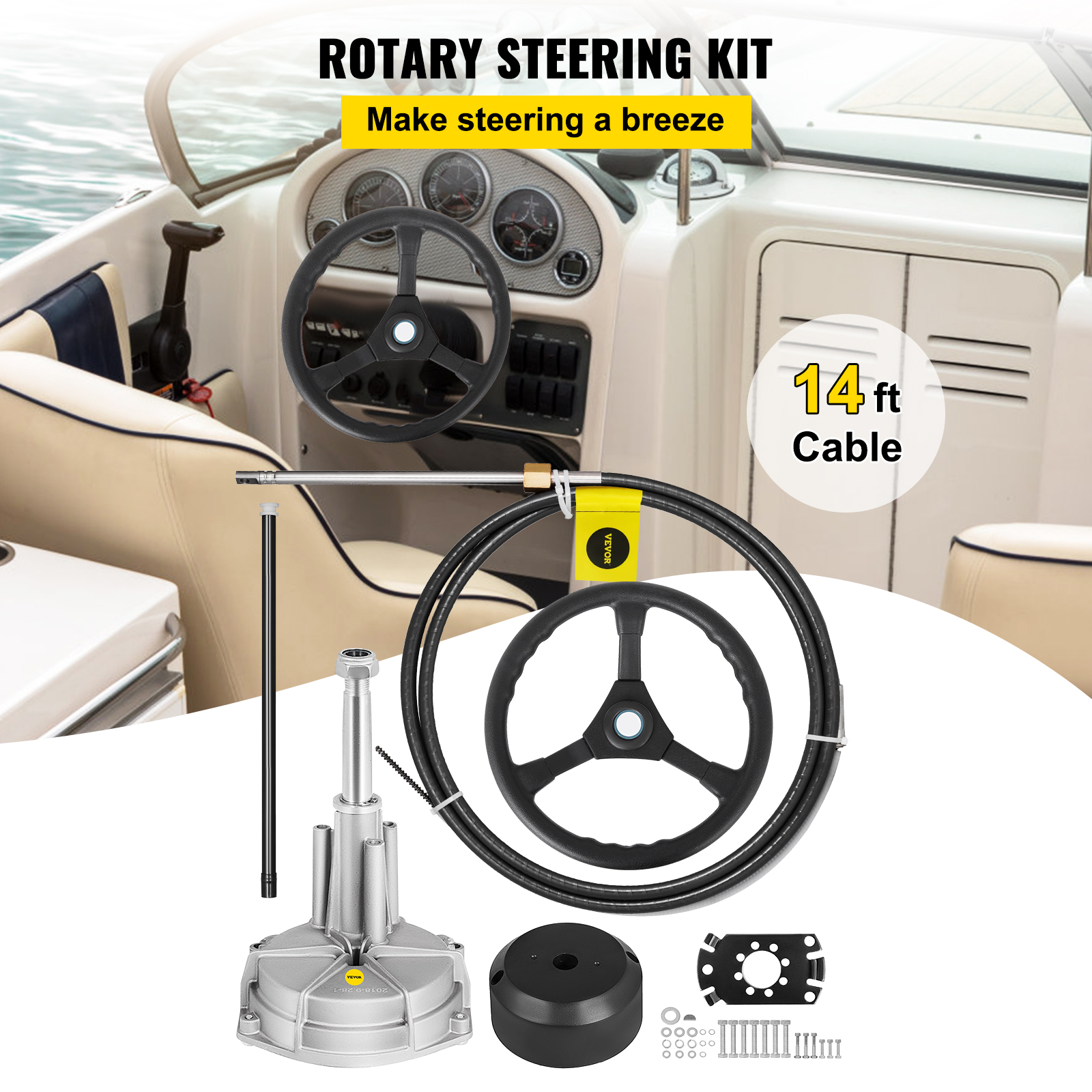 VEVOR Boat Rotary Steering System Outboard Kit 10-16FT Boat Cable w/13.5" Wheel - Picture 52 of 134