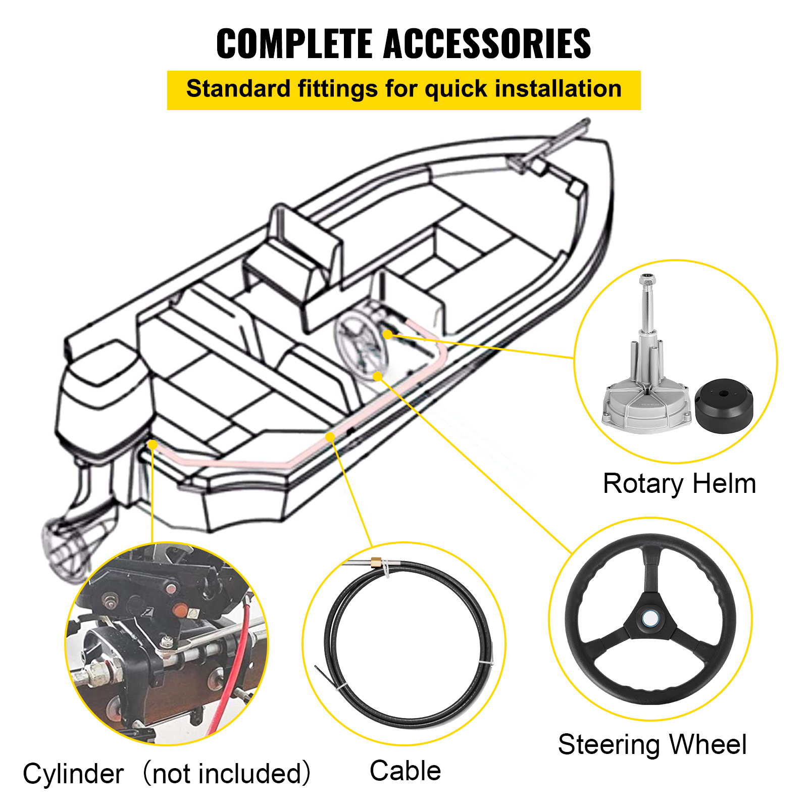 VEVOR Boat Rotary Steering System Outboard Kit 10-16FT Boat Cable w/13.5" Wheel - Picture 56 of 134