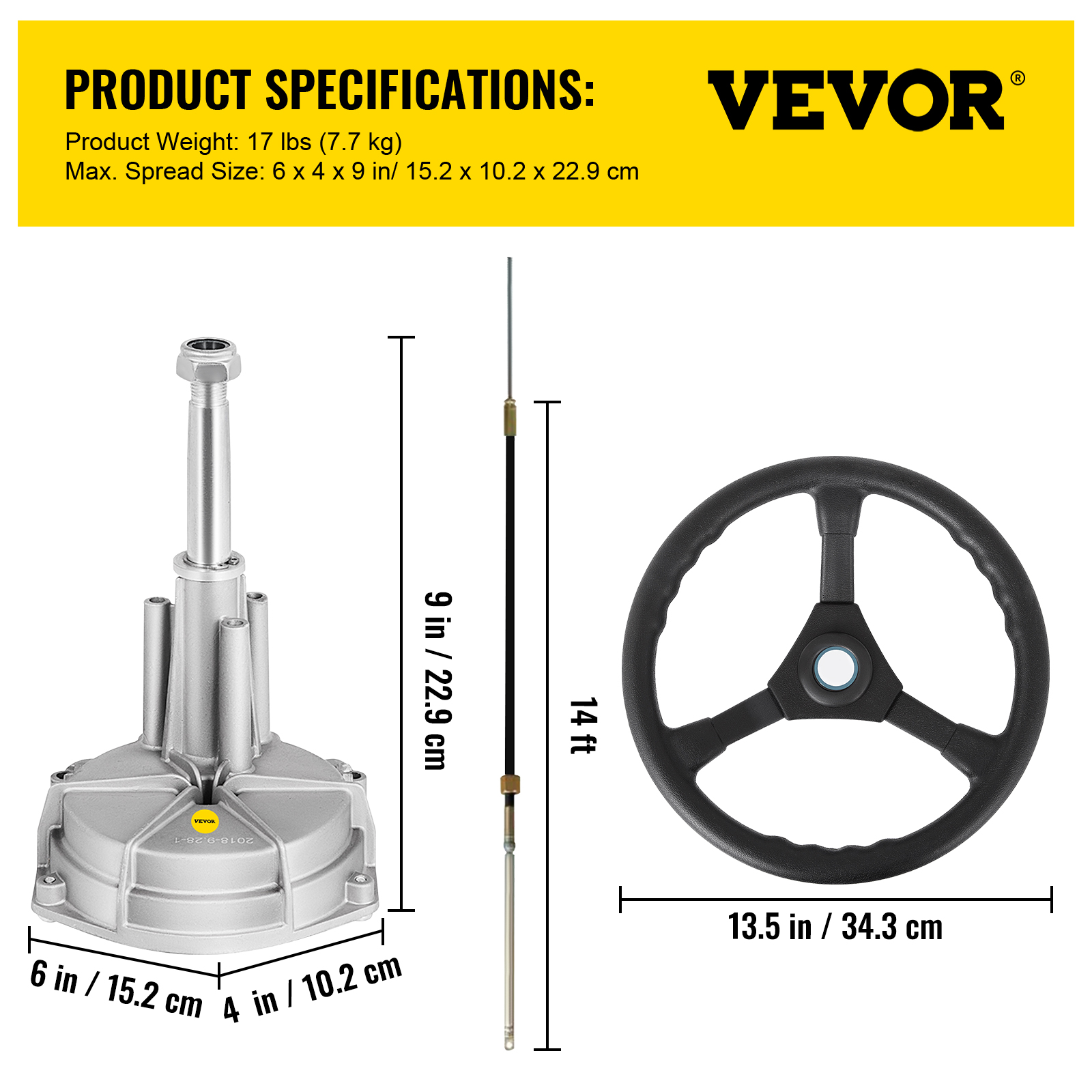 VEVOR Boat Rotary Steering System Outboard Kit 10-16FT Boat Cable w/13.5" Wheel - Picture 57 of 134