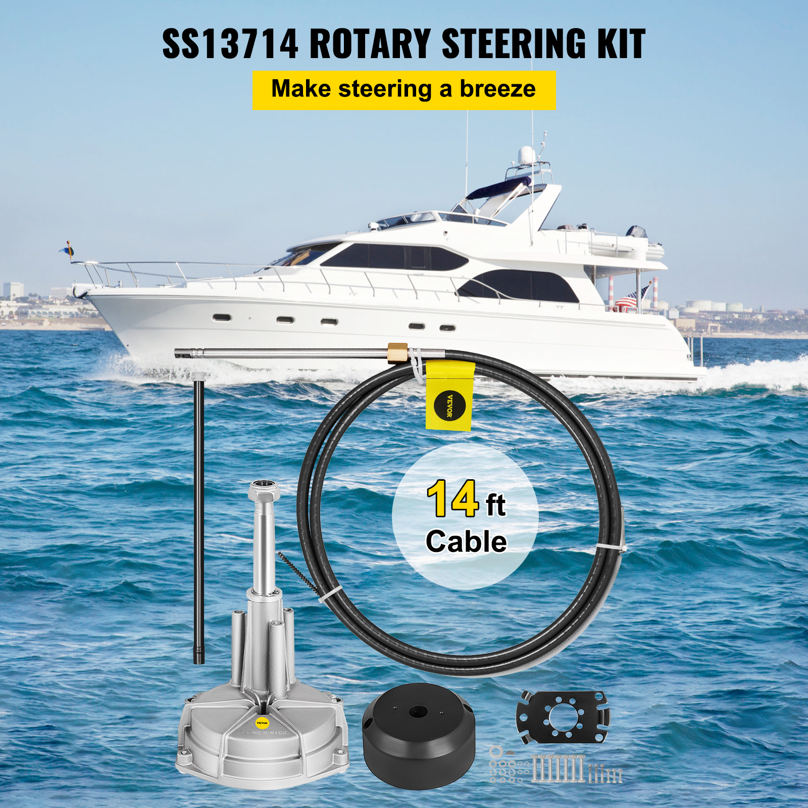 VEVOR Boat Rotary Steering System Outboard Kit 10-16FT Boat Cable w/13.5" Wheel - Picture 64 of 134