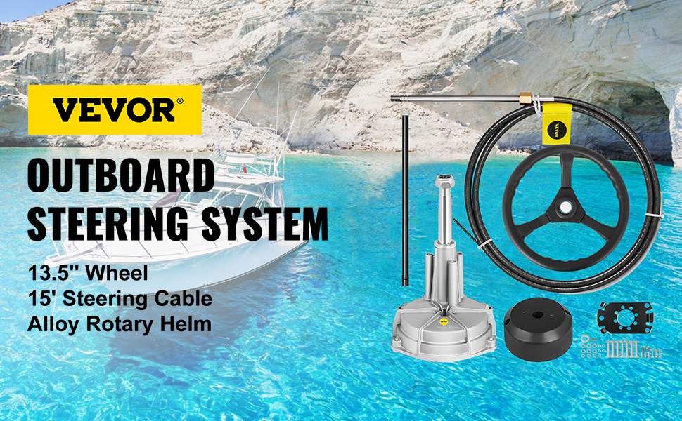 Bestauto Outboard Steering System SS13715 Safe-T Quick Connect Rotary Steering System 15 with 13 Wheel Durable Marine Steering System 