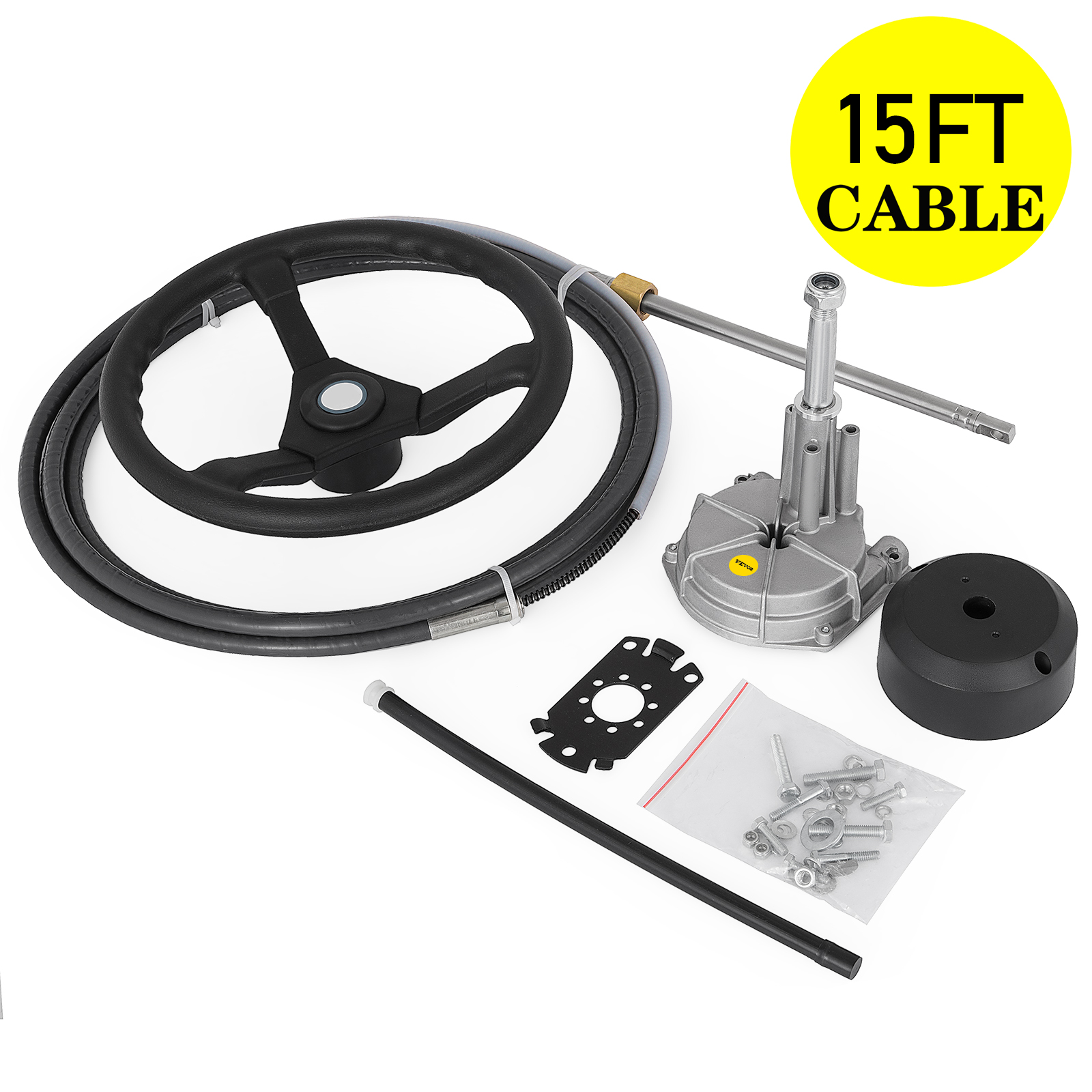 Marine Steering System, 13 Feet Cable, 13.5 Inch Wheel