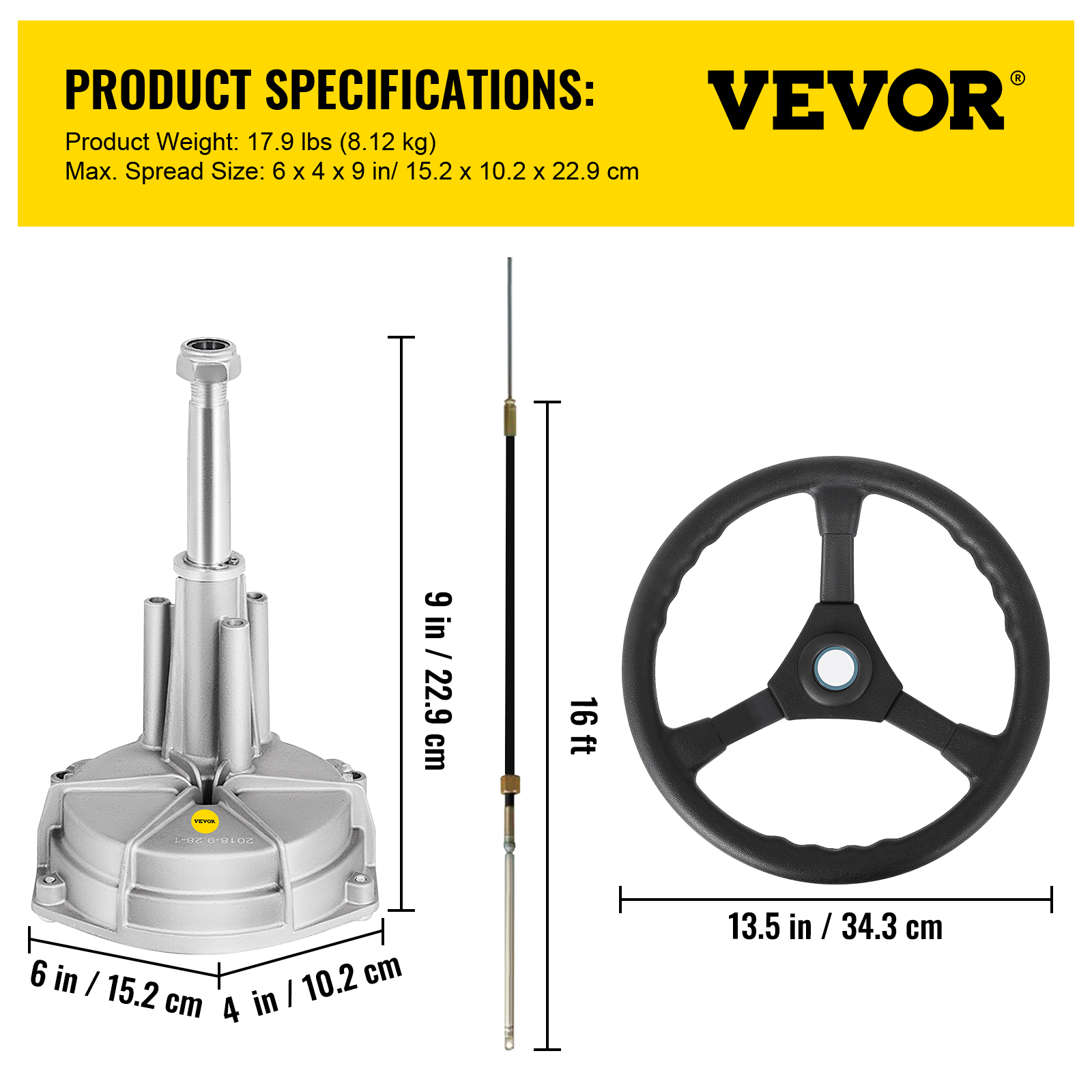 VEVOR Boat Rotary Steering System Outboard Kit 10-16FT Boat Cable w/13.5" Wheel - Picture 105 of 134