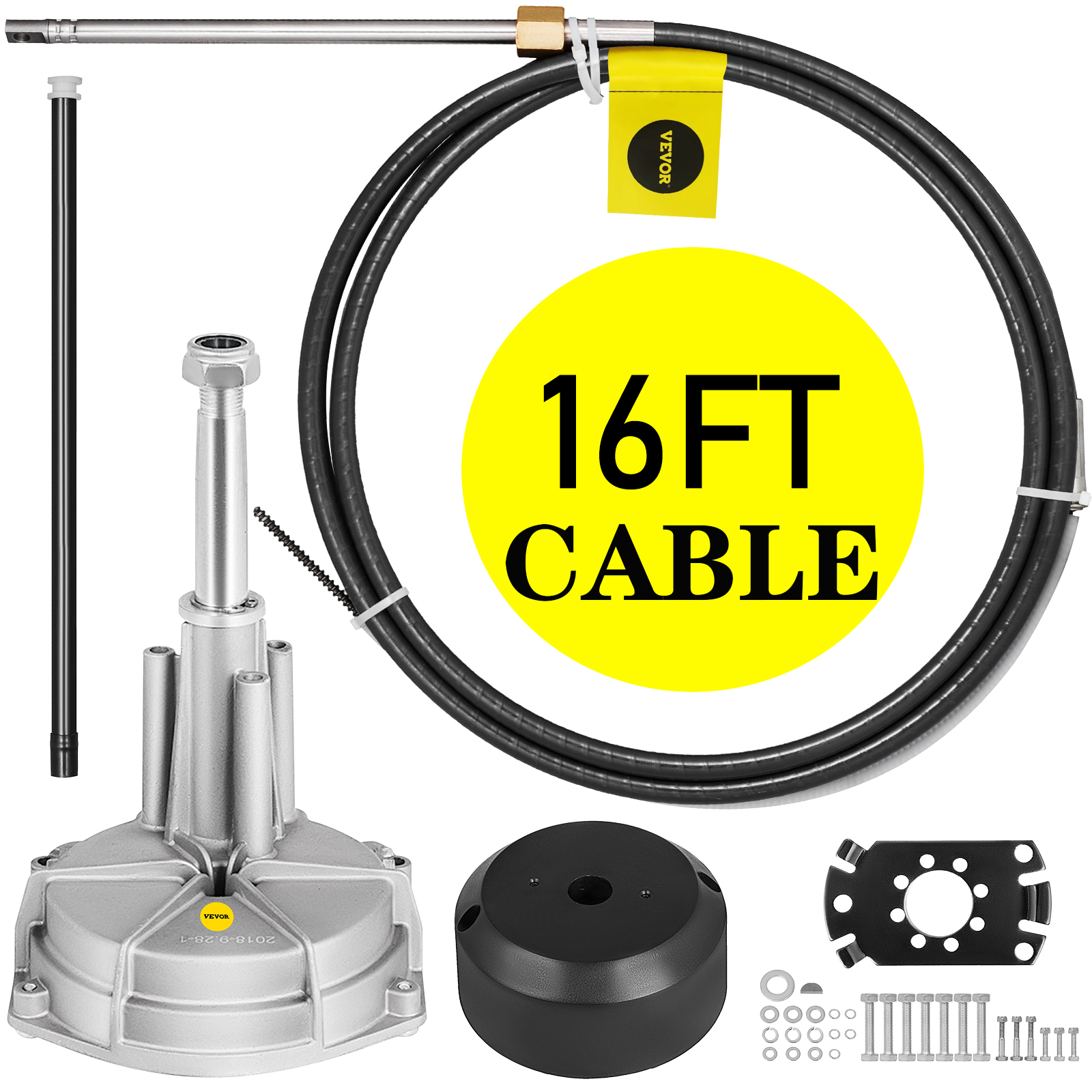 Marine Steering System, 10 Feet Cable, 13.5 Inch Wheel