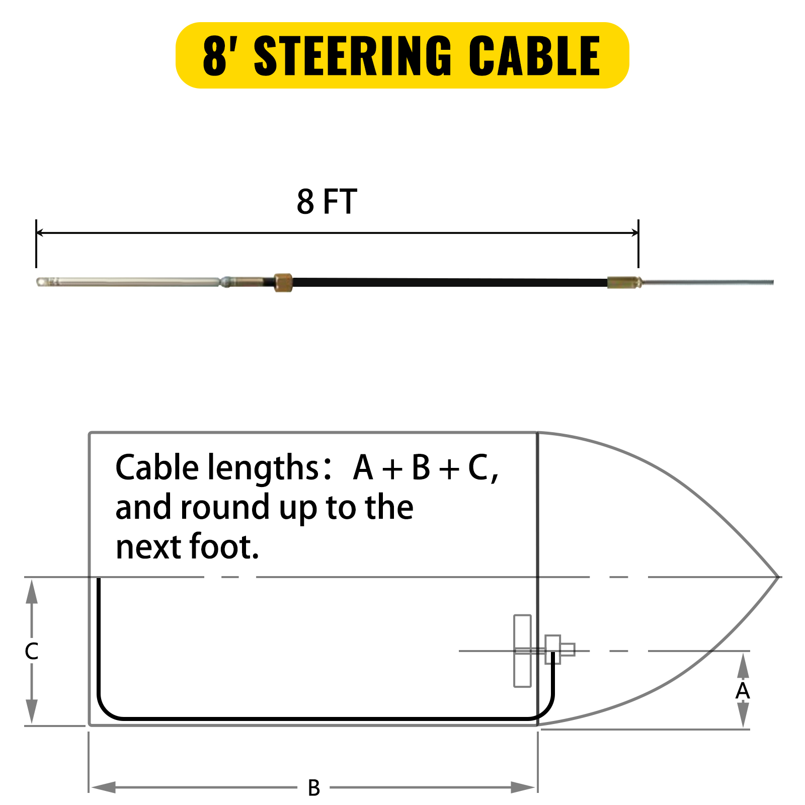 Vevor Boat Steering Cable 8f Eet Quick Connect Rotary Steering System 8