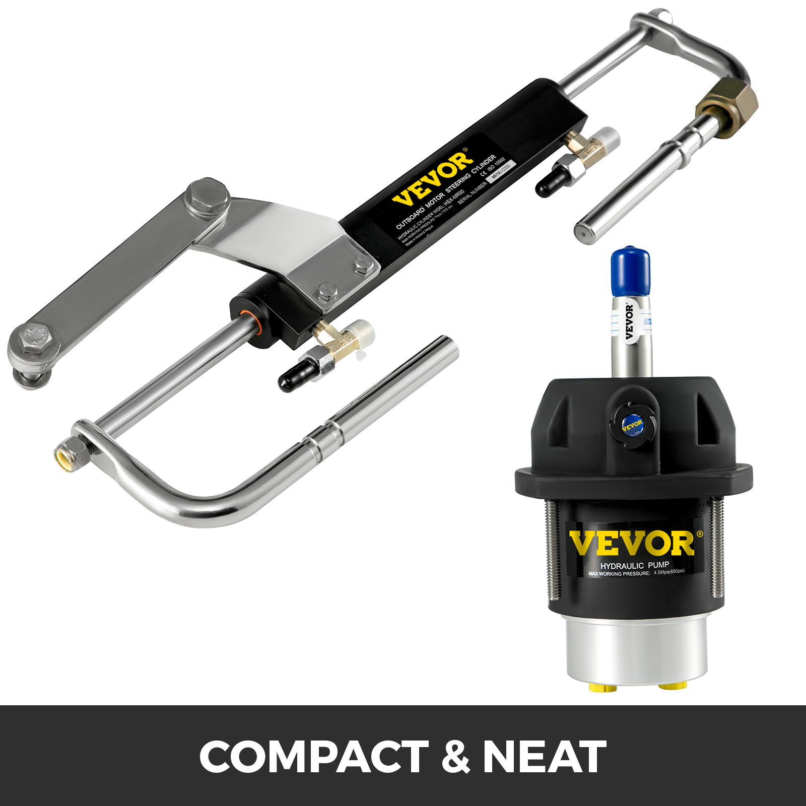 Hydraulic Outboard Steering System Kit 90HP Marine Cylinder Helm Tubing