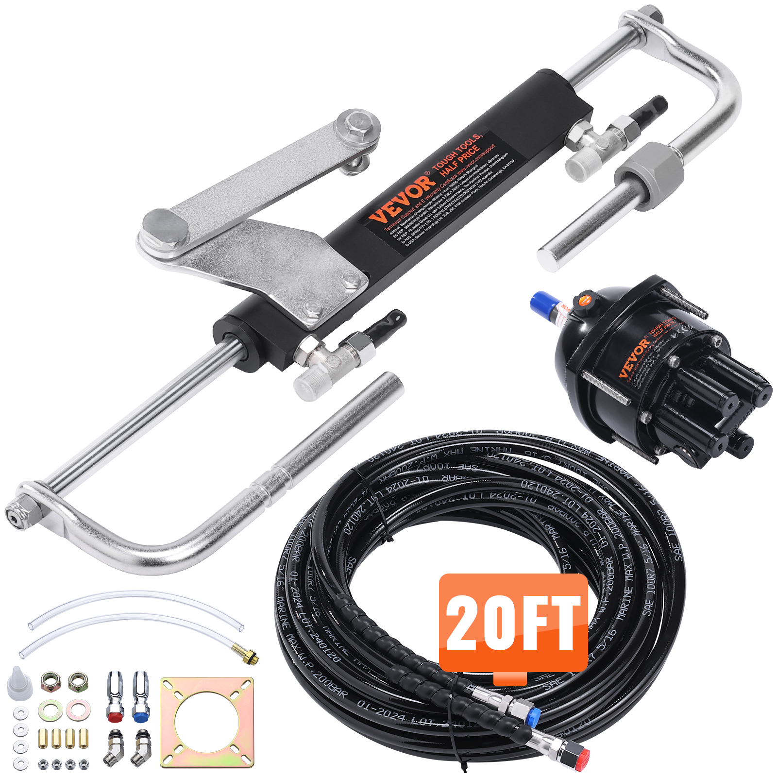 VEVOR 90HP Hydraulic Outboard Hydraulic Steering Kit with Helm Pump Cylinder Marine System Kit