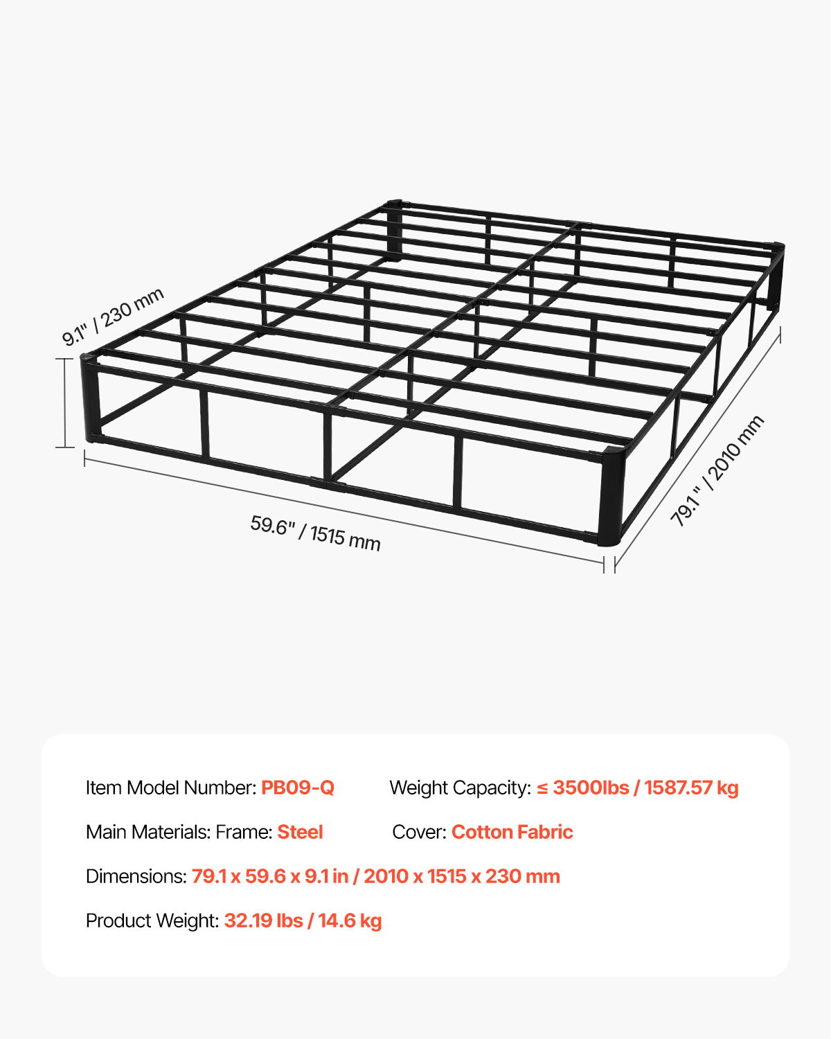 Box Spring Queen/ King Size Bed Frame with Fabric Cloth