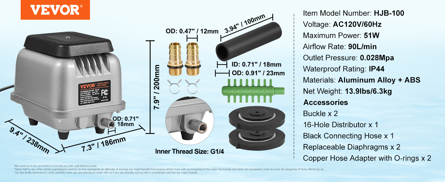 thumbnail image 2 of Uimoso Linear Air Pump LP60 – 1110 GPH For Septic Systems & Deep Pond Aeration, 50W, IP44 2 of 6