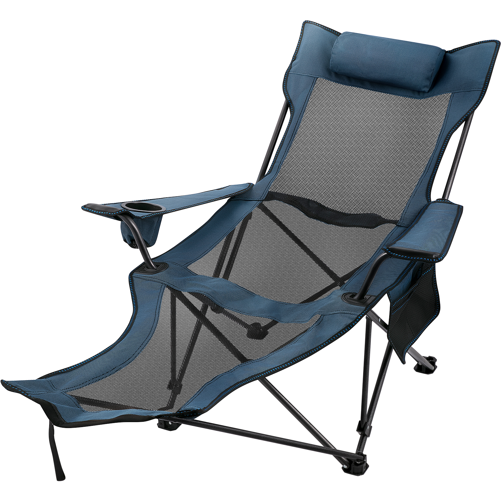 Color : Blue Blue Beach Folding Lounge Chair with Pillow Adult Outdoor Camping Patio Heavy Duty Portable Lawn Chairs Oxford Cloth,150kg Metal 