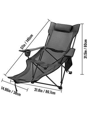 VEVOR Folding Camp Chair with Footrest Mesh, Portable Lounge Chair with ...