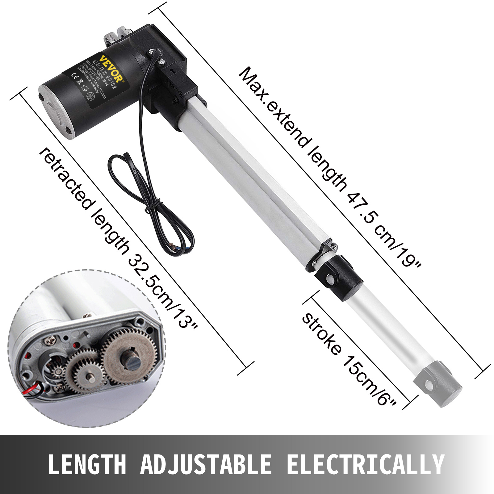20" Electric Stroke Linear Actuator 6000N 1320LBS Max Lift 12V DC Motor 5mm/s 