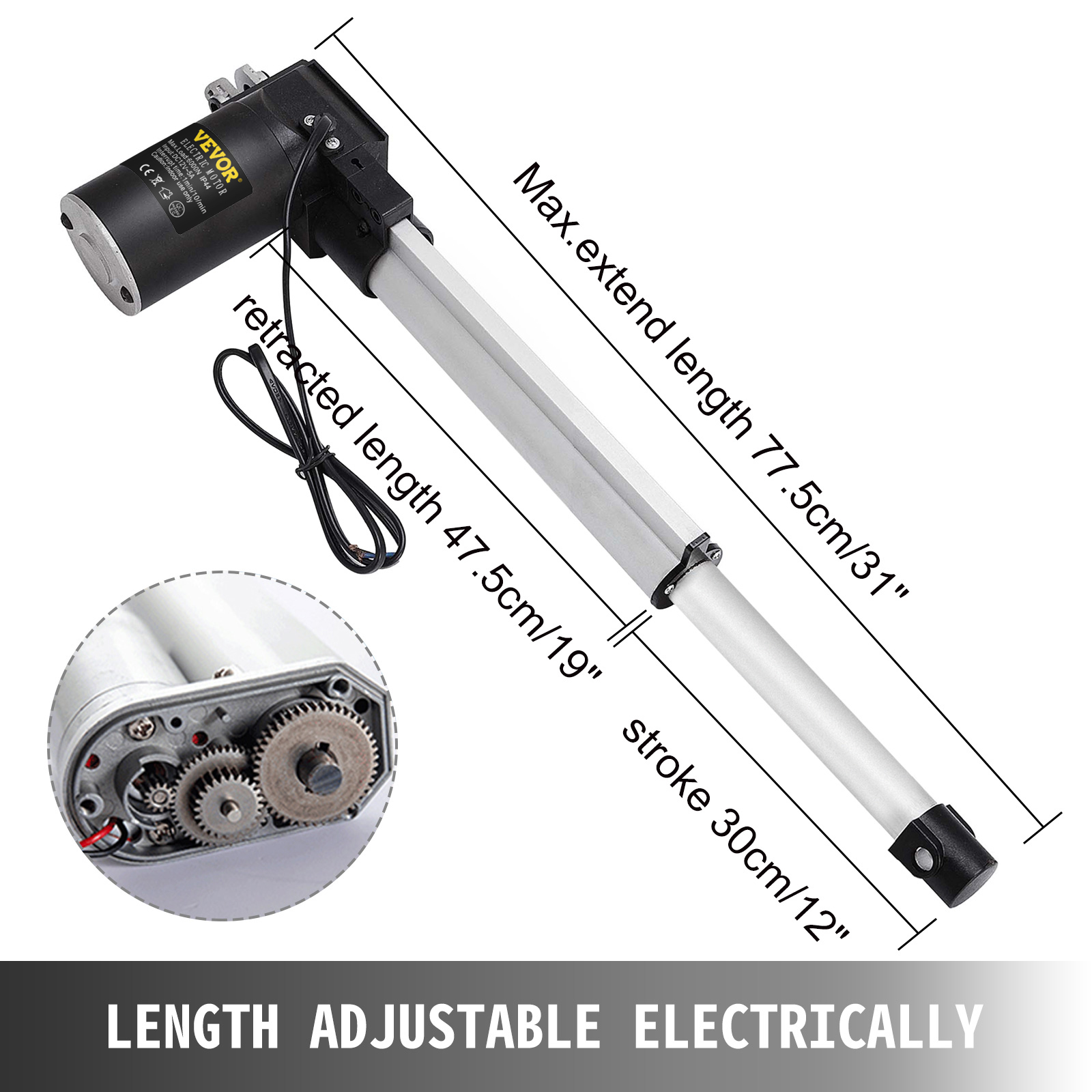 20" Electric Stroke Linear Actuator 6000N 1320LBS Max Lift 12V DC Motor 5mm/s 