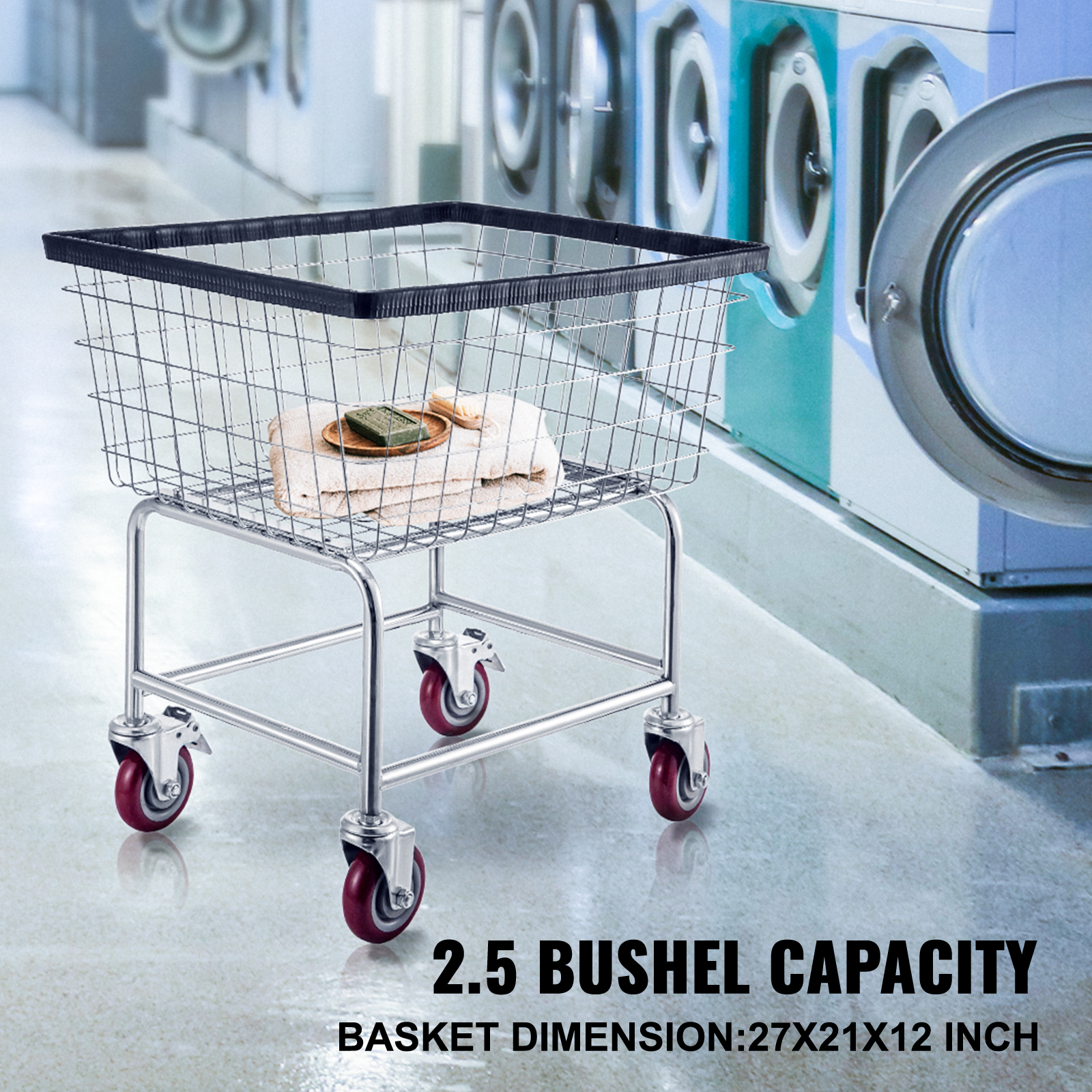 Details about   Vintage Wire Basket Metal Laundry Cart W/Casters 