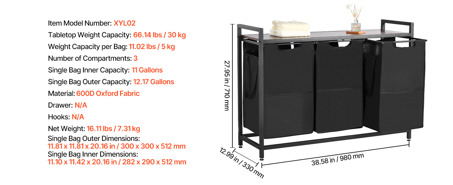 3 compartment laundry sorter